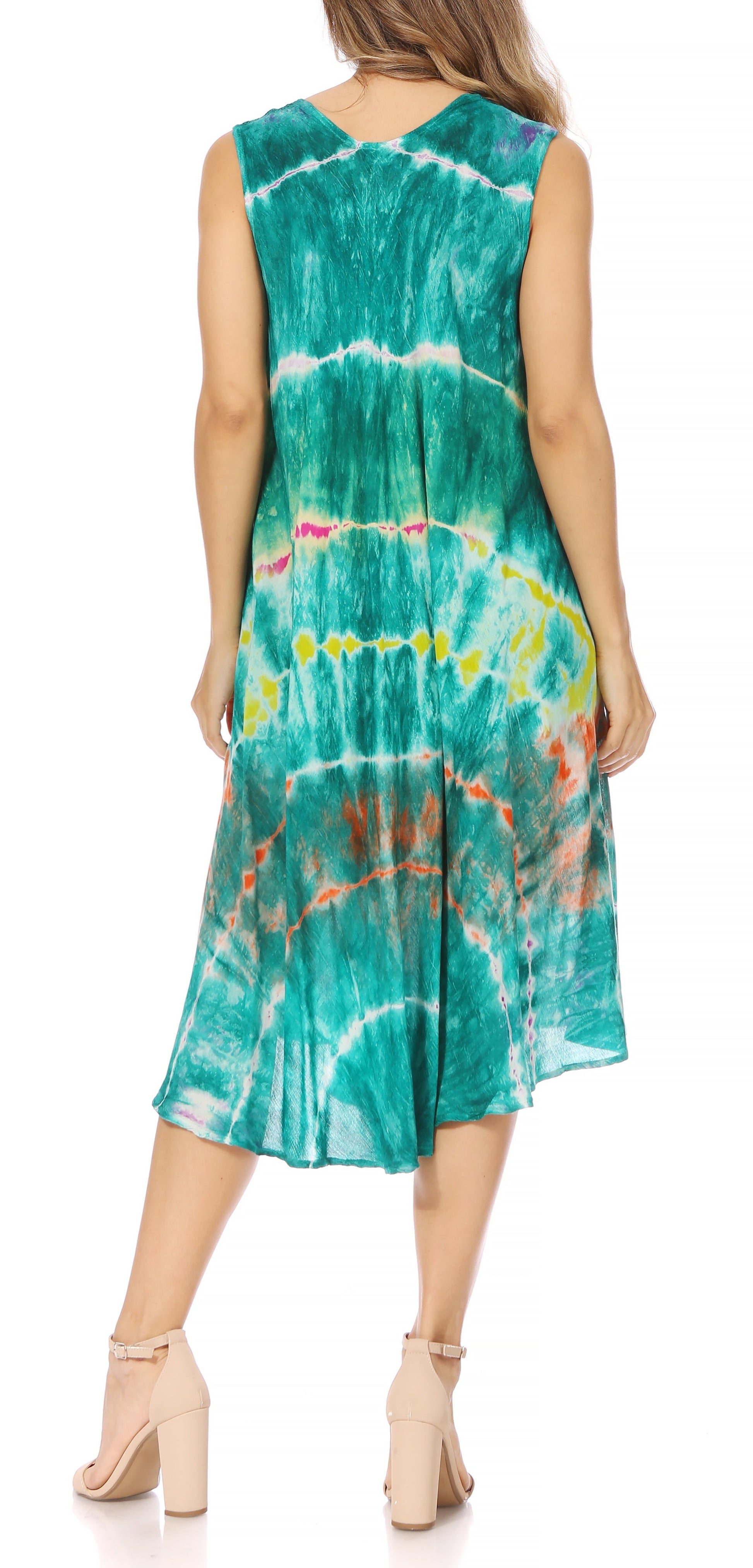 Sakkas Nora Sleeveless Embroidered Short Tie Dye Caftan Dress / Cover Up - Concordia Style Boutique