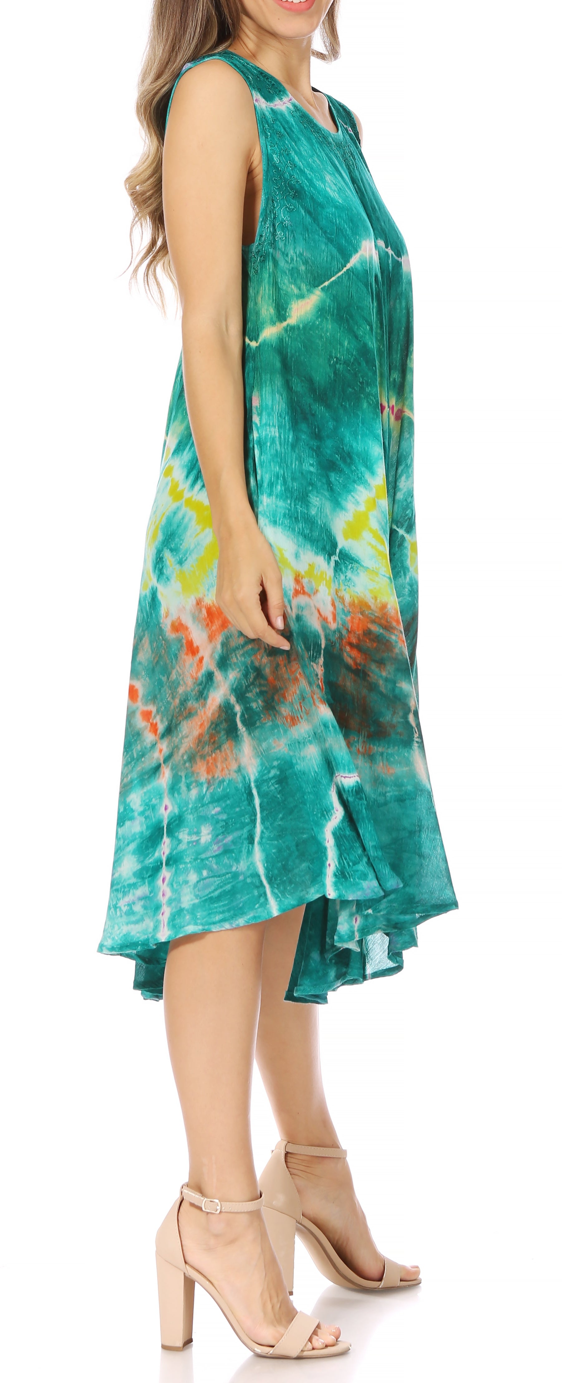 Sakkas Nora Sleeveless Embroidered Short Tie Dye Caftan Dress / Cover Up - Concordia Style Boutique