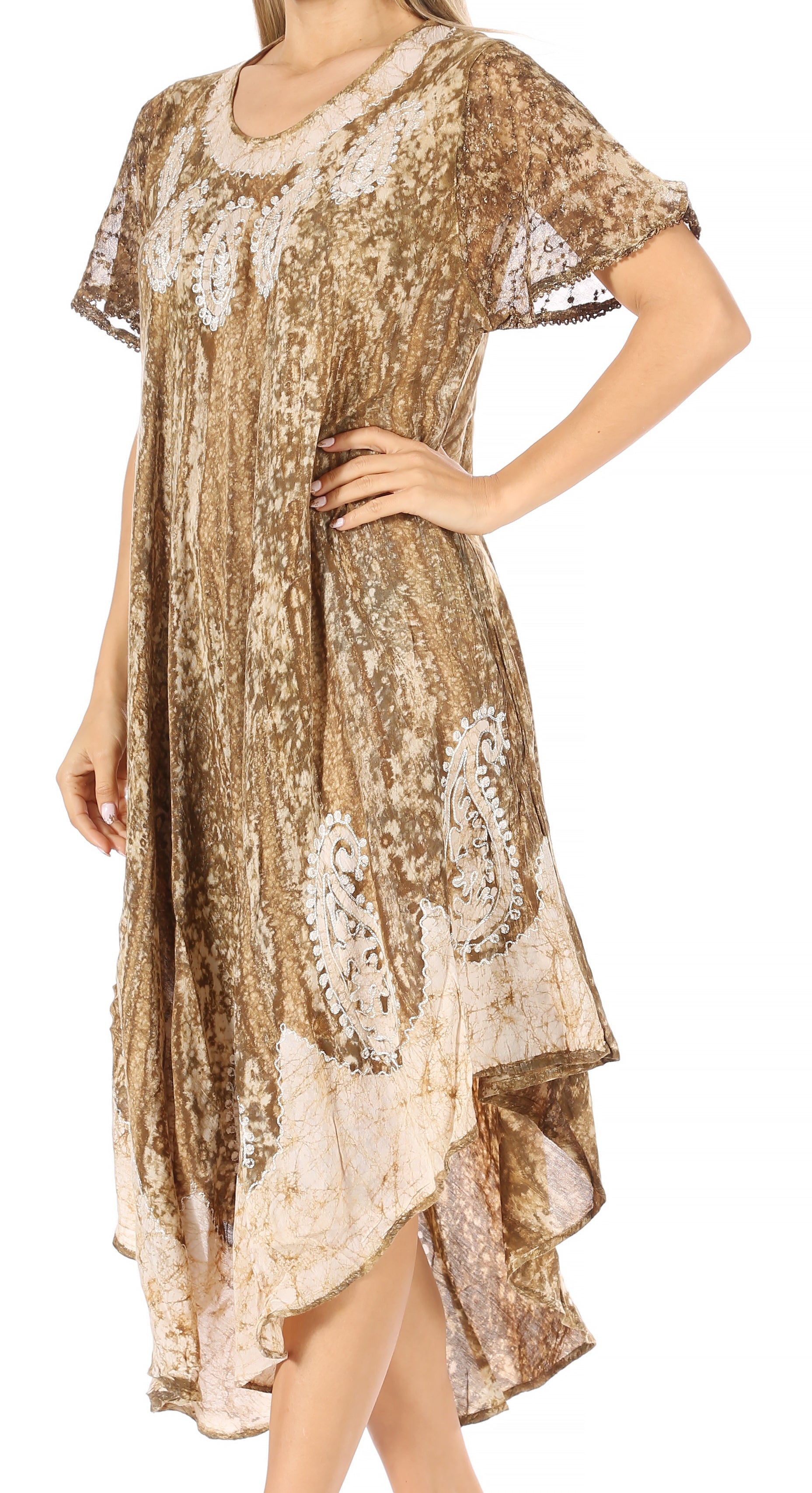 Sakkas Bree Long Embroidered Cap Sleeve Marbled Dress - Concordia Style Boutique