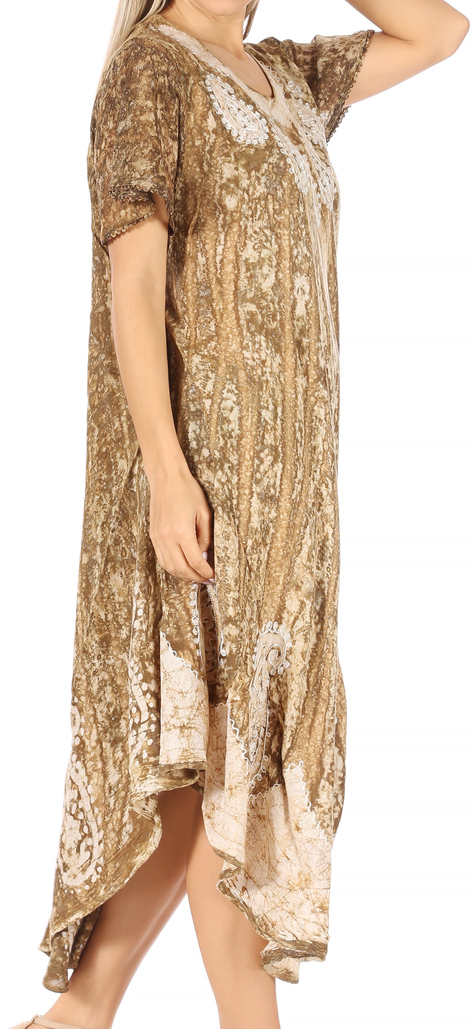 Sakkas Bree Long Embroidered Cap Sleeve Marbled Dress - Concordia Style Boutique