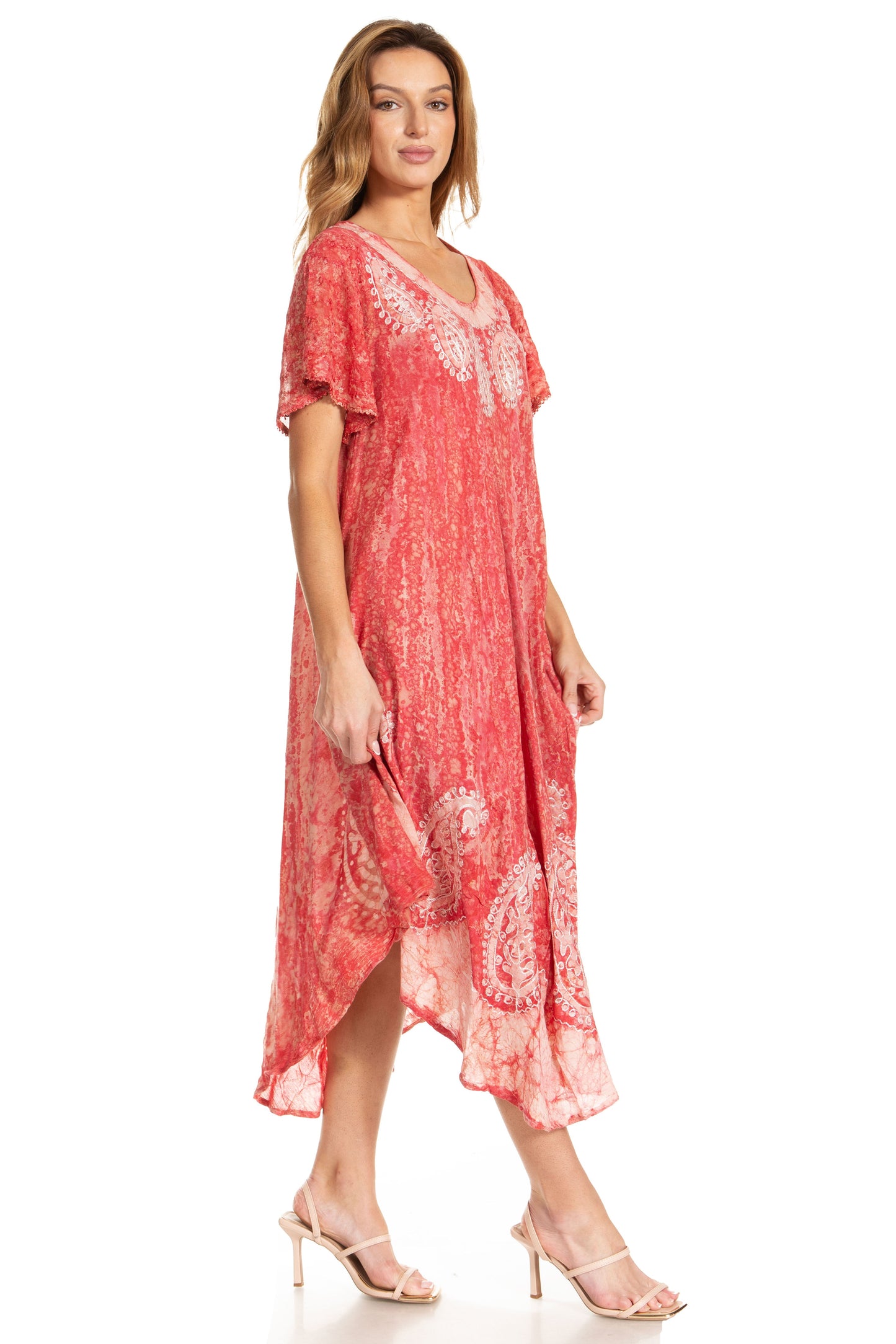 Sakkas Bree Long Embroidered Cap Sleeve Marbled Dress - Concordia Style Boutique
