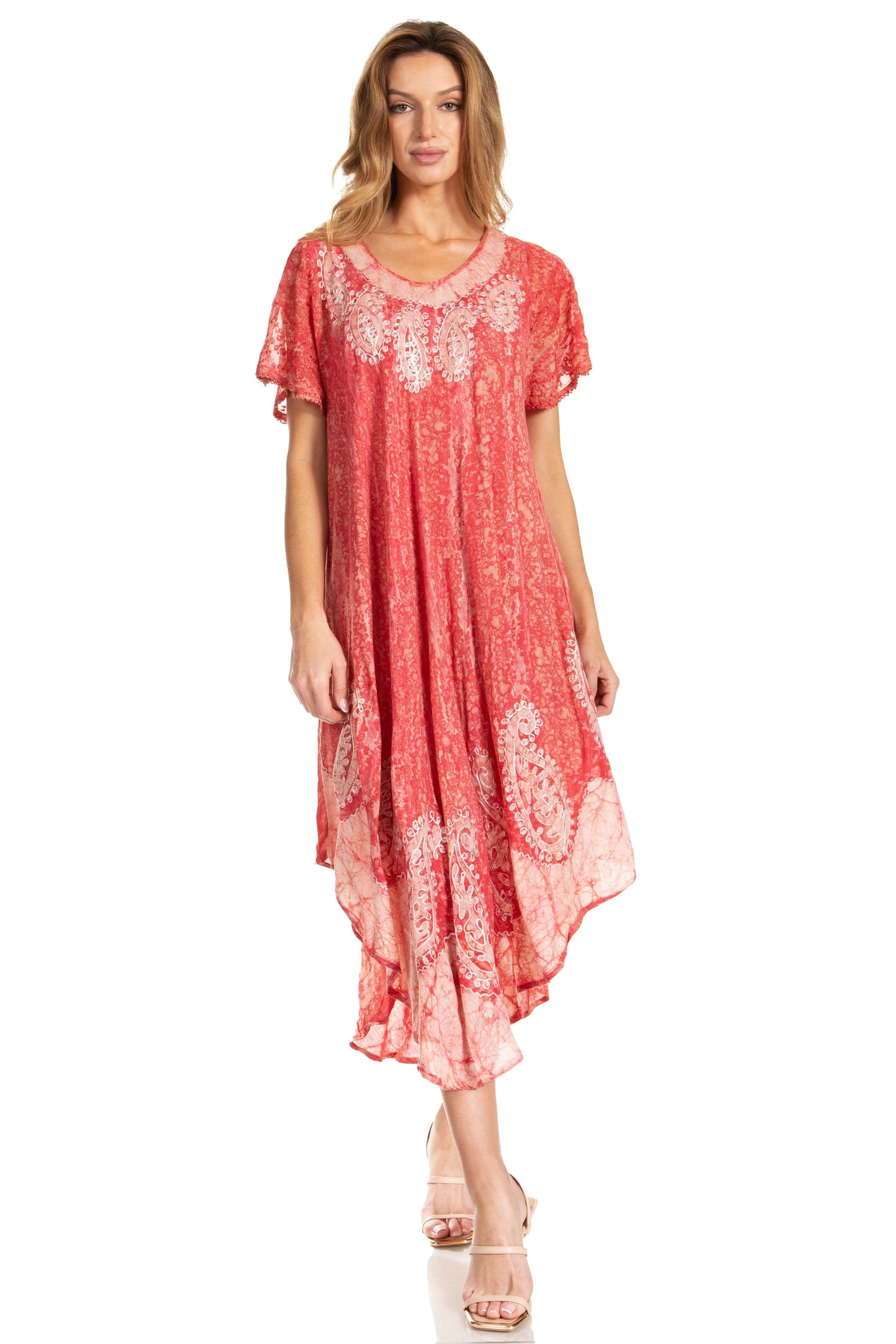 Sakkas Bree Long Embroidered Cap Sleeve Marbled Dress - Concordia Style Boutique