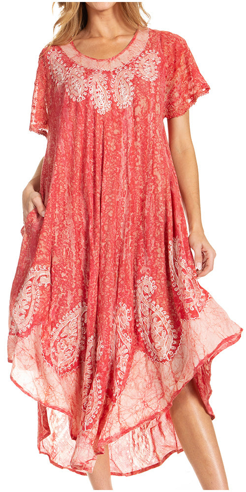 Sakkas Bree Long Embroidered Cap Sleeve Marbled Dress - Concordia Style Boutique