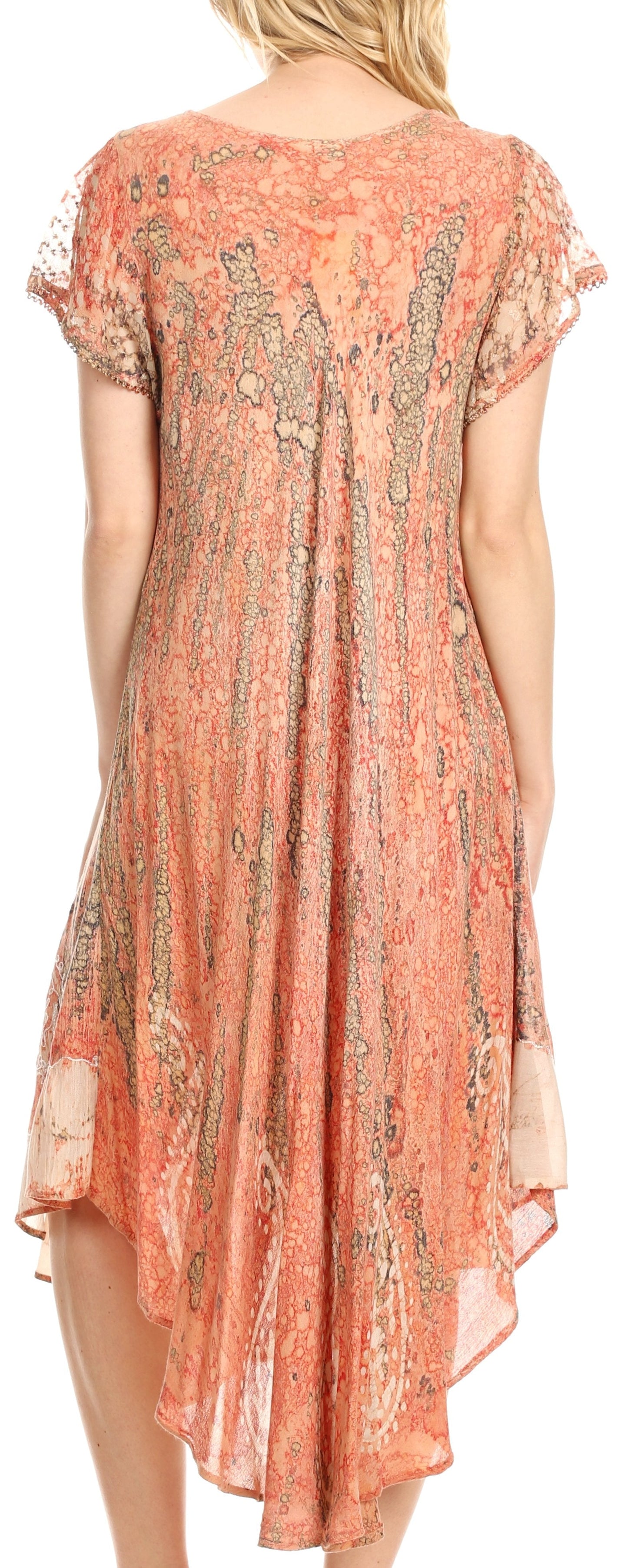 Sakkas Bree Long Embroidered Cap Sleeve Marbled Dress - Concordia Style Boutique