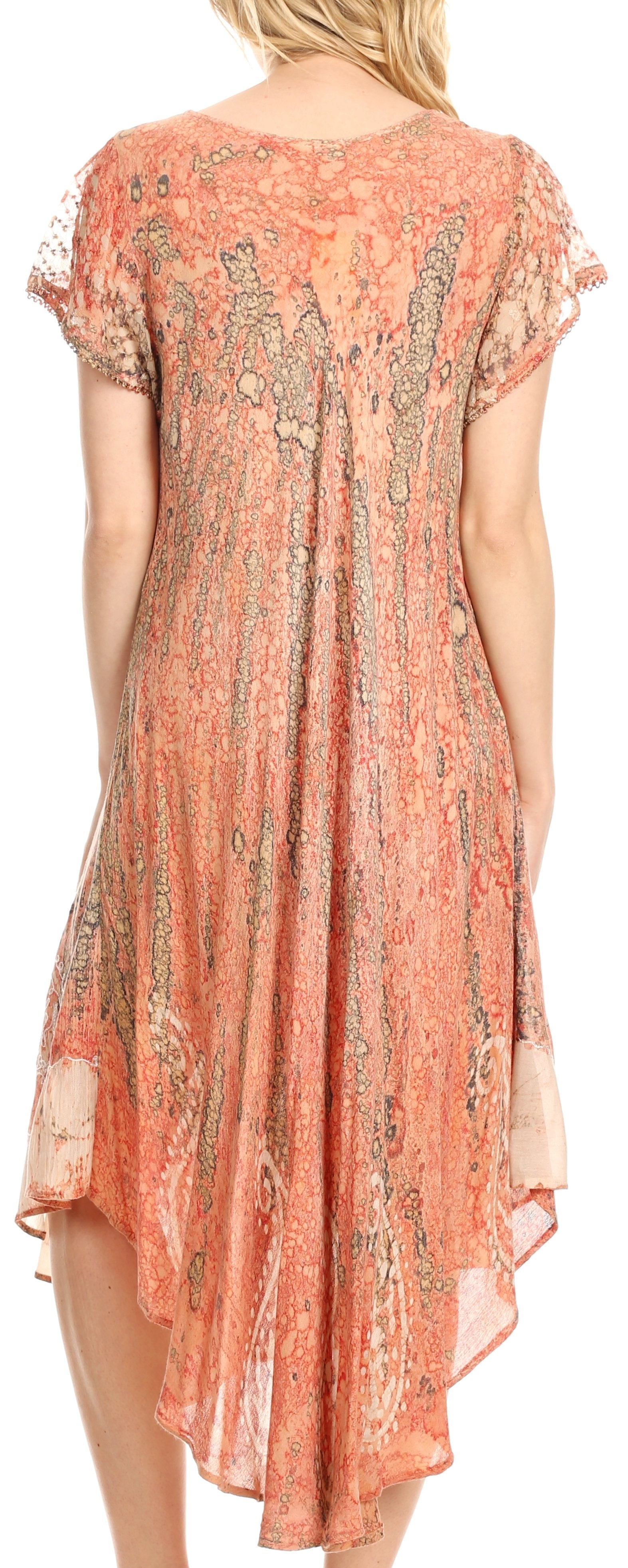 Sakkas Bree Long Embroidered Cap Sleeve Marbled Dress - Concordia Style Boutique