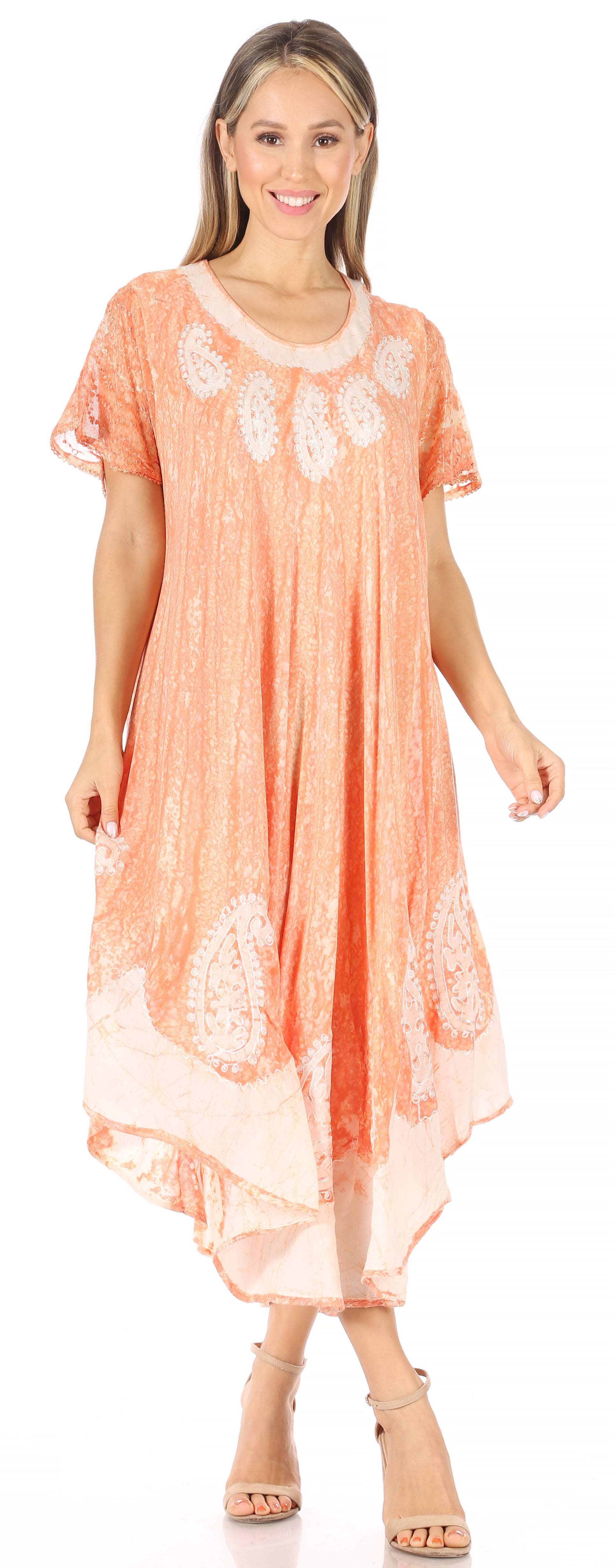 Sakkas Bree Long Embroidered Cap Sleeve Marbled Dress - Concordia Style Boutique