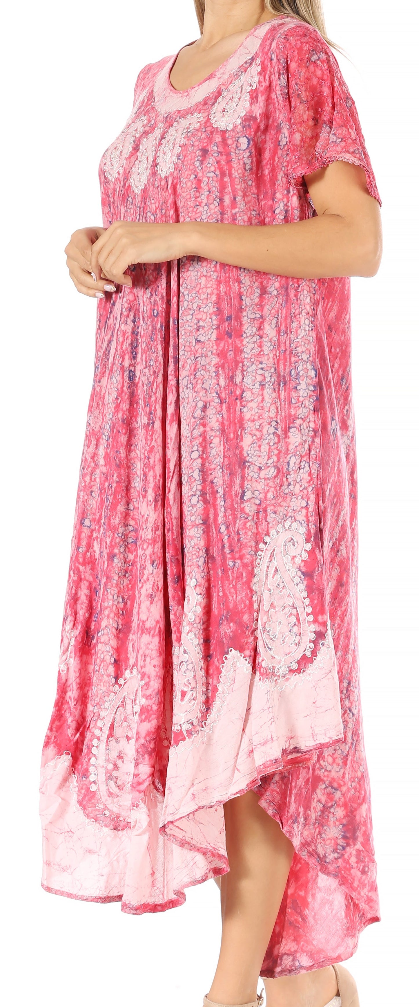 Sakkas Bree Long Embroidered Cap Sleeve Marbled Dress - Concordia Style Boutique