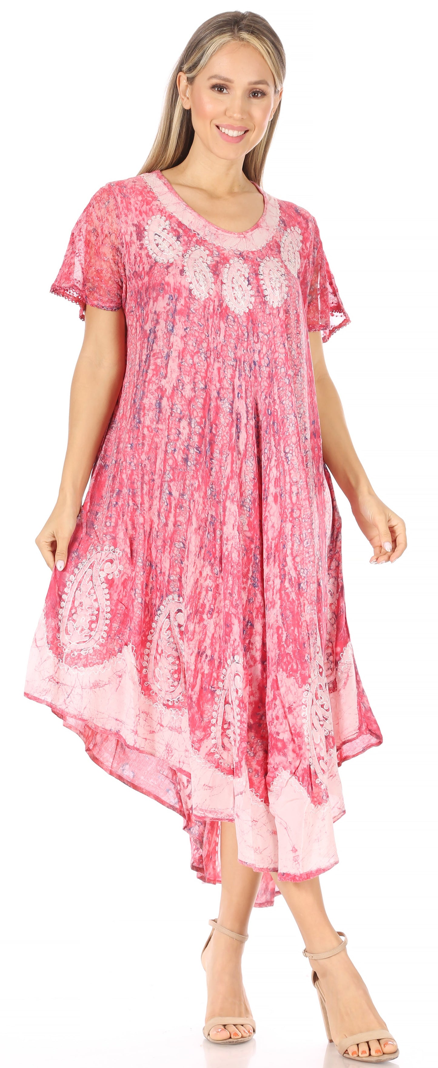 Sakkas Bree Long Embroidered Cap Sleeve Marbled Dress - Concordia Style Boutique