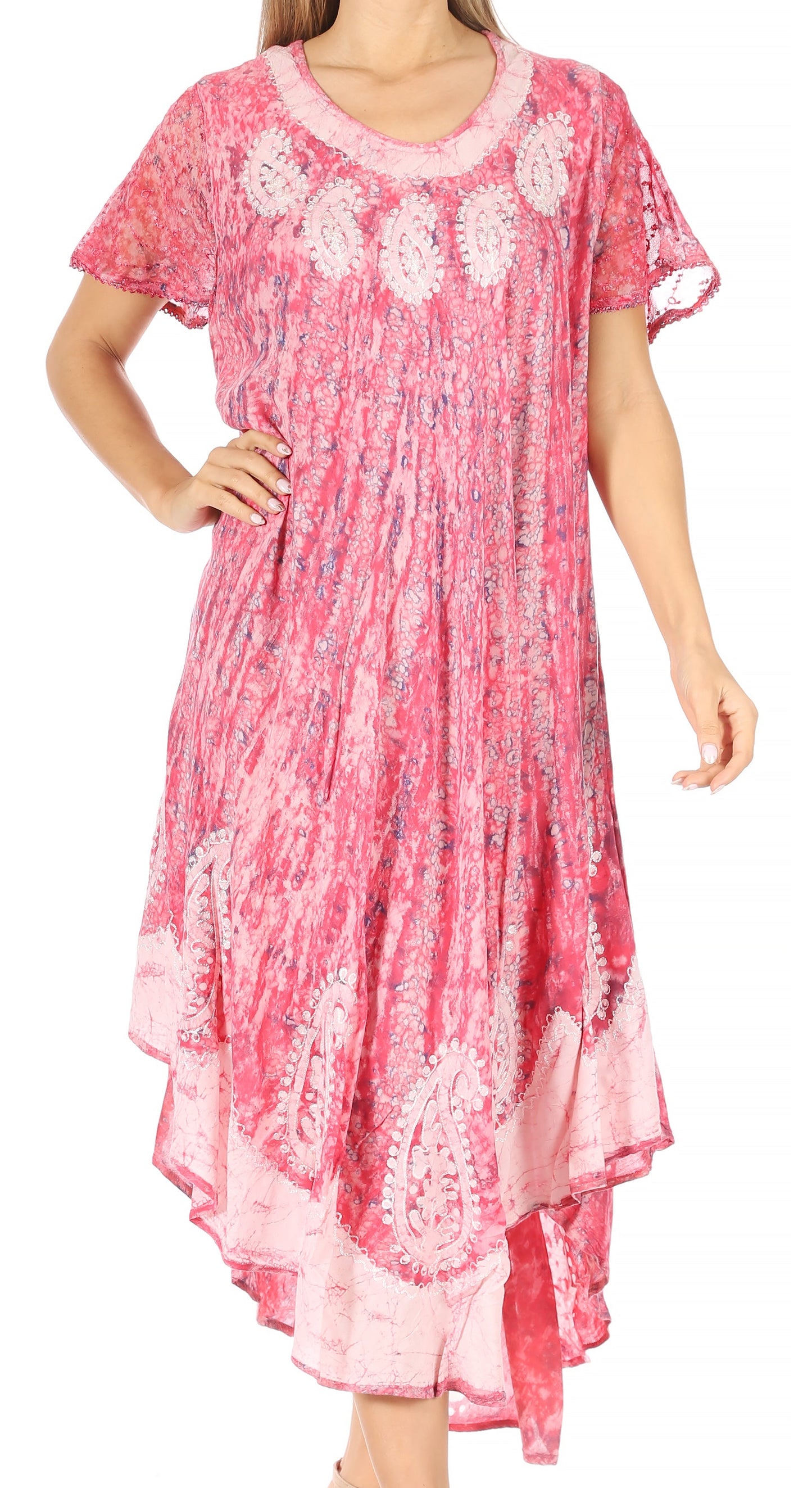 Sakkas Bree Long Embroidered Cap Sleeve Marbled Dress - Concordia Style Boutique