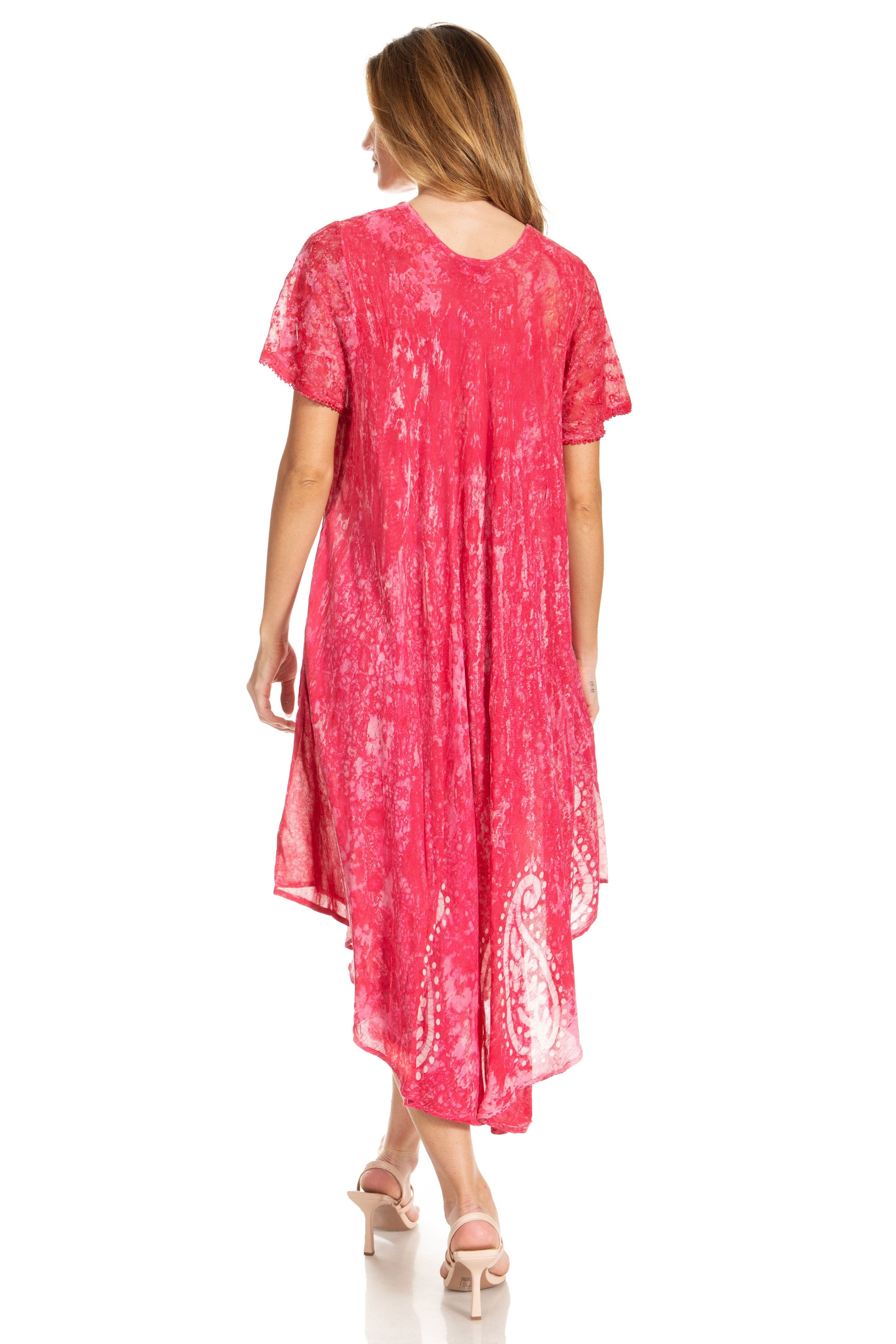 Sakkas Bree Long Embroidered Cap Sleeve Marbled Dress - Concordia Style Boutique