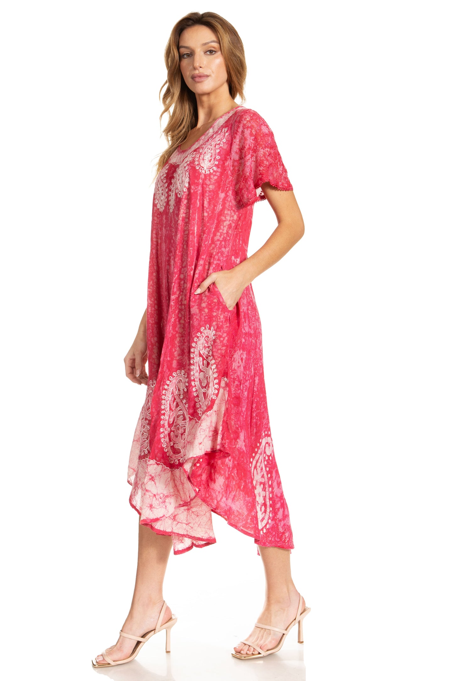 Sakkas Bree Long Embroidered Cap Sleeve Marbled Dress - Concordia Style Boutique