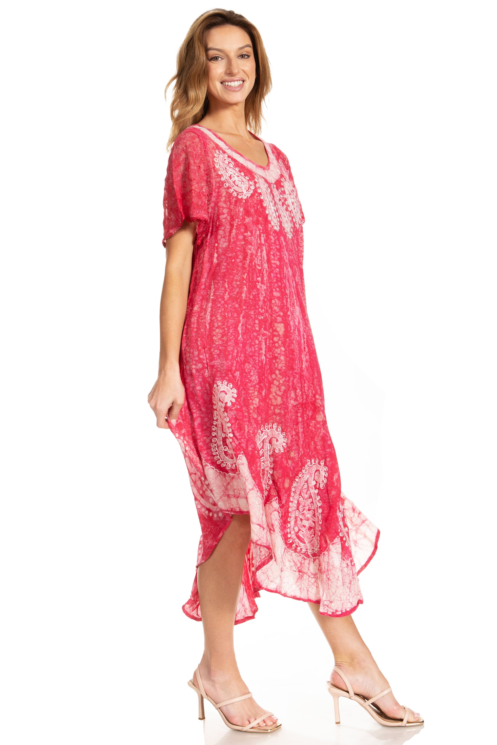 Sakkas Bree Long Embroidered Cap Sleeve Marbled Dress - Concordia Style Boutique