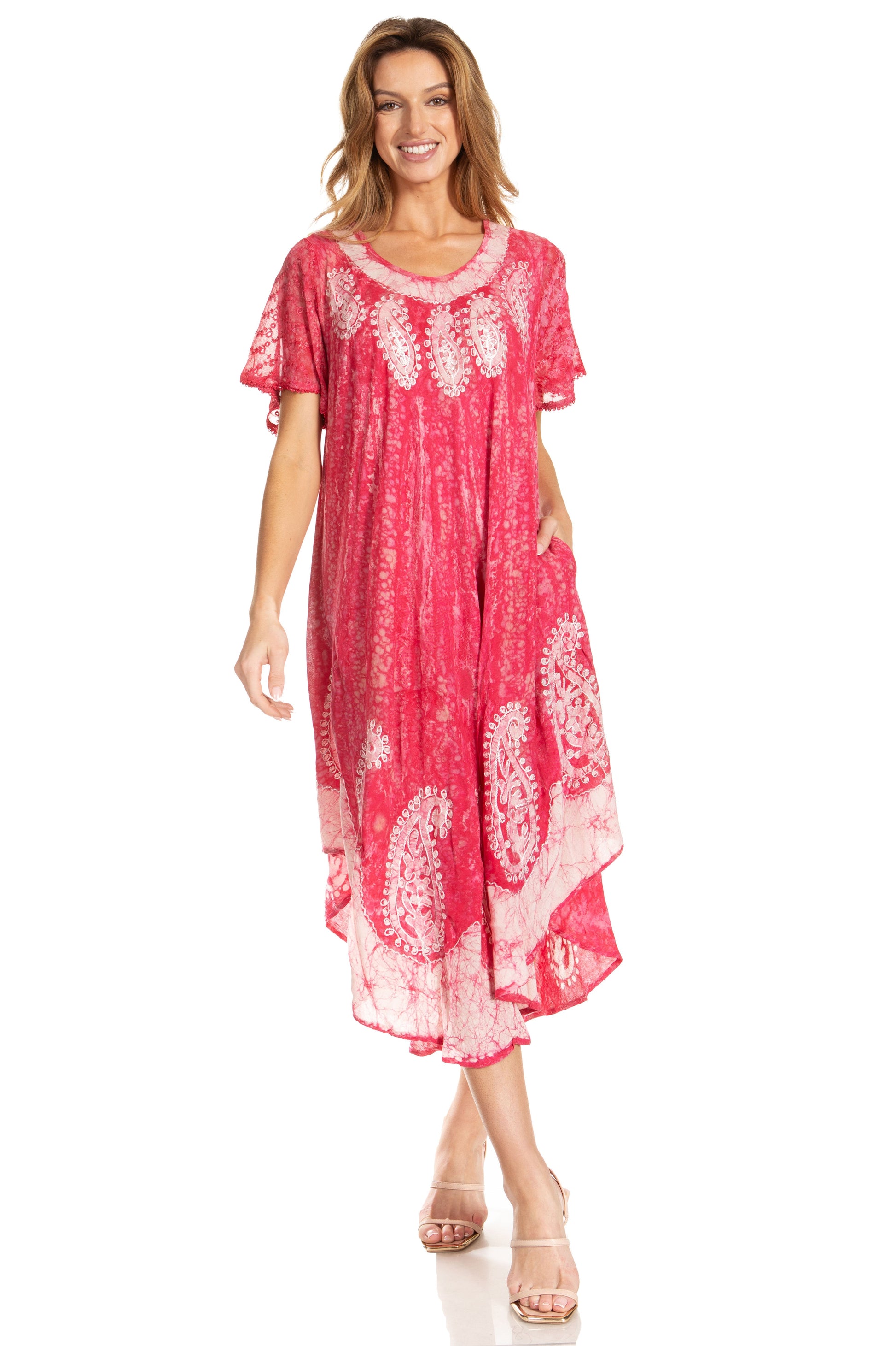 Sakkas Bree Long Embroidered Cap Sleeve Marbled Dress - Concordia Style Boutique