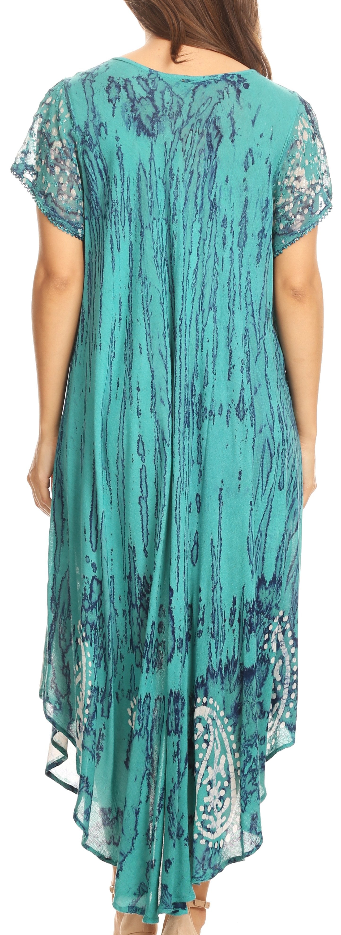 Sakkas Bree Long Embroidered Cap Sleeve Marbled Dress - Concordia Style Boutique