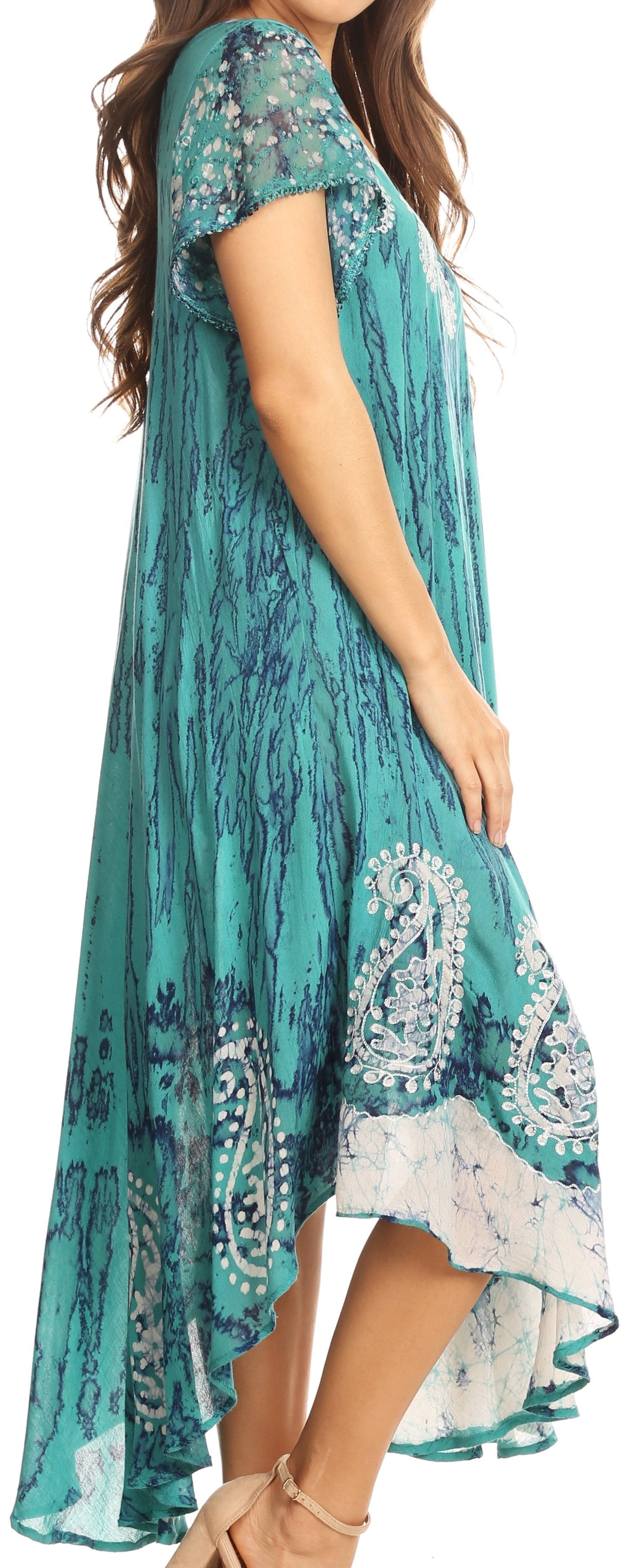 Sakkas Bree Long Embroidered Cap Sleeve Marbled Dress - Concordia Style Boutique
