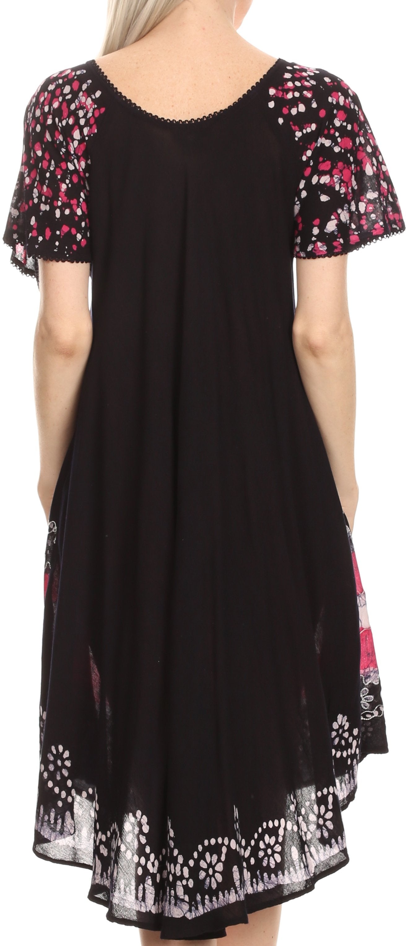Sakkas Elisha Mid Length Batik Caftan Embroidered Cap Sleeves Floral Pattern - Concordia Style Boutique