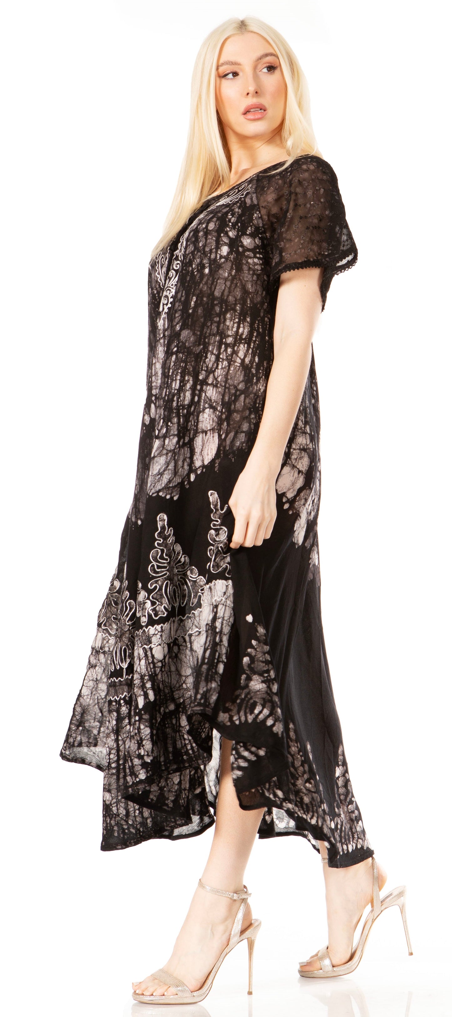 Sakkas Ronny Lace Embroidered Cap Sleeve Tie Dye Wash Caftan Dress / Cover Up - Concordia Style Boutique