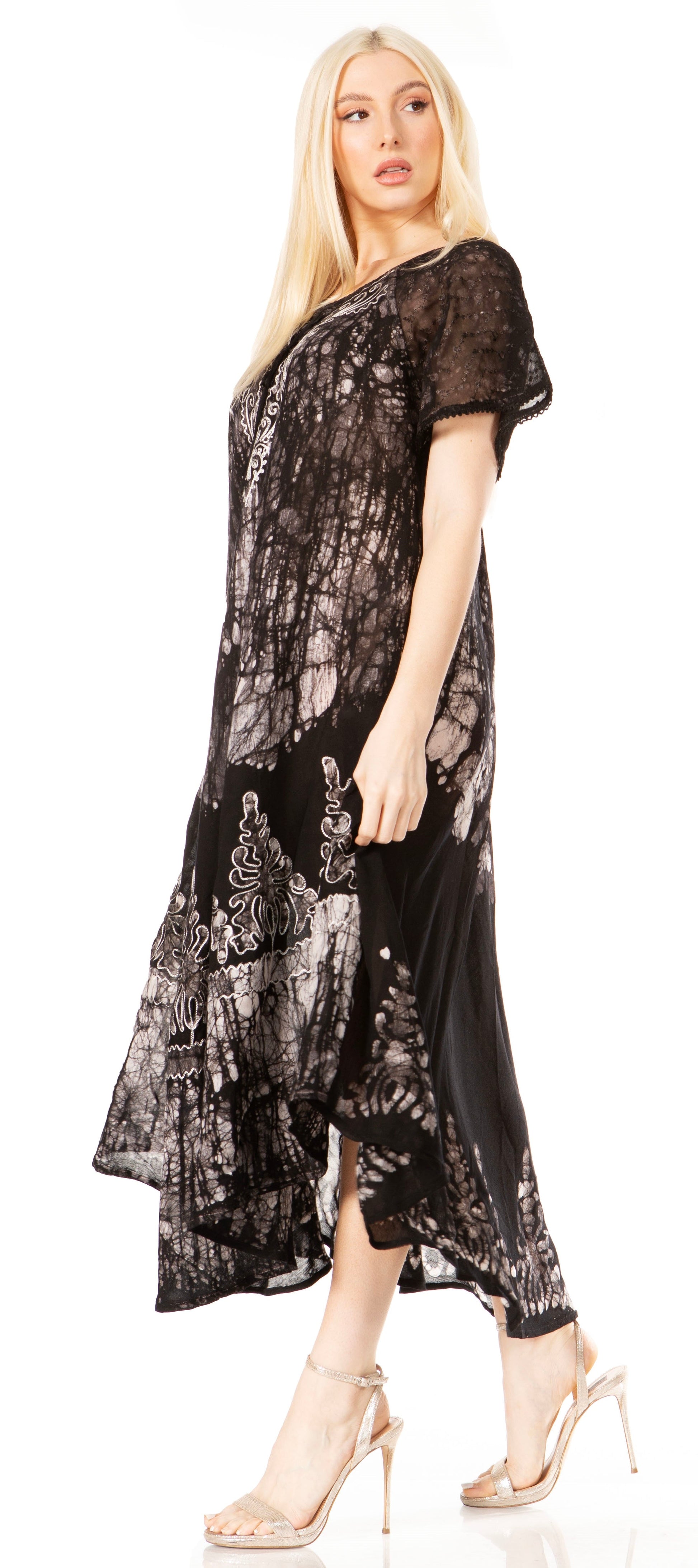 Sakkas Ronny Lace Embroidered Cap Sleeve Tie Dye Wash Caftan Dress / Cover Up - Concordia Style Boutique