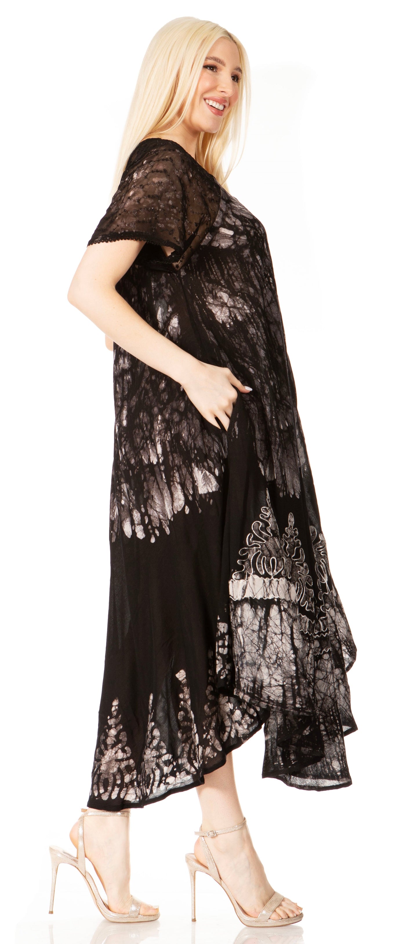 Sakkas Ronny Lace Embroidered Cap Sleeve Tie Dye Wash Caftan Dress / Cover Up - Concordia Style Boutique
