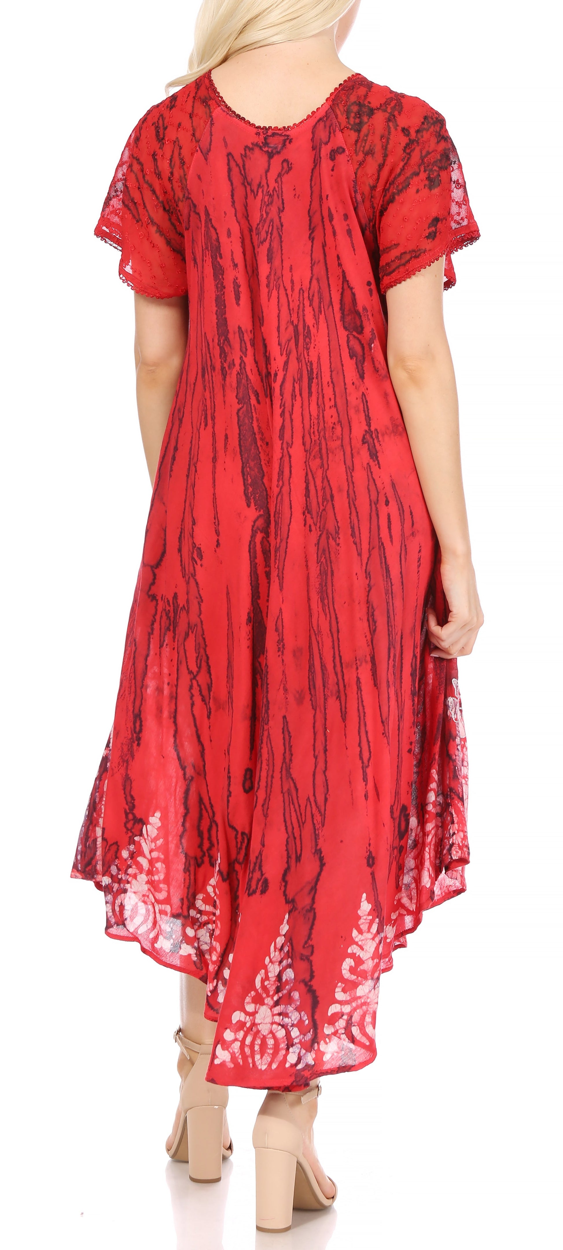 Sakkas Ronny Lace Embroidered Cap Sleeve Tie Dye Wash Caftan Dress / Cover Up - Concordia Style Boutique