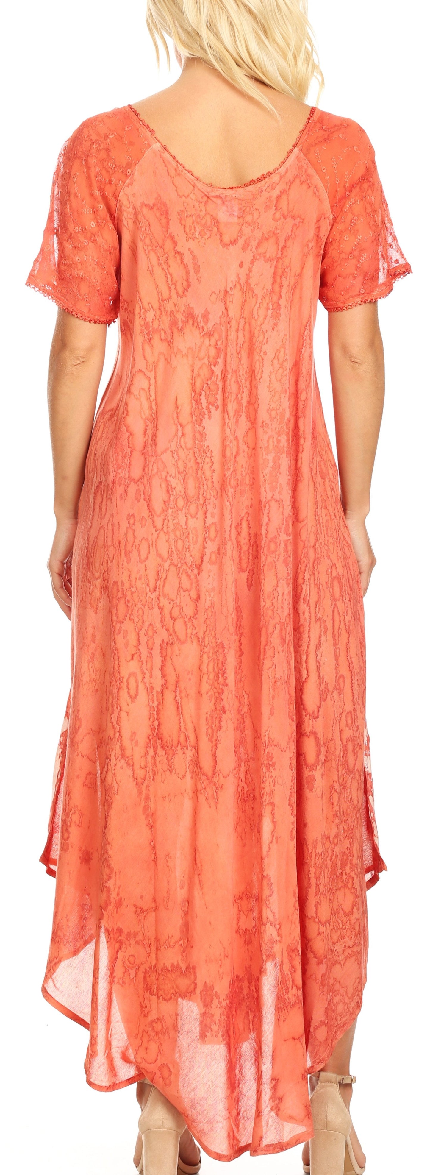 Sakkas Ronny Lace Embroidered Cap Sleeve Tie Dye Wash Caftan Dress / Cover Up - Concordia Style Boutique