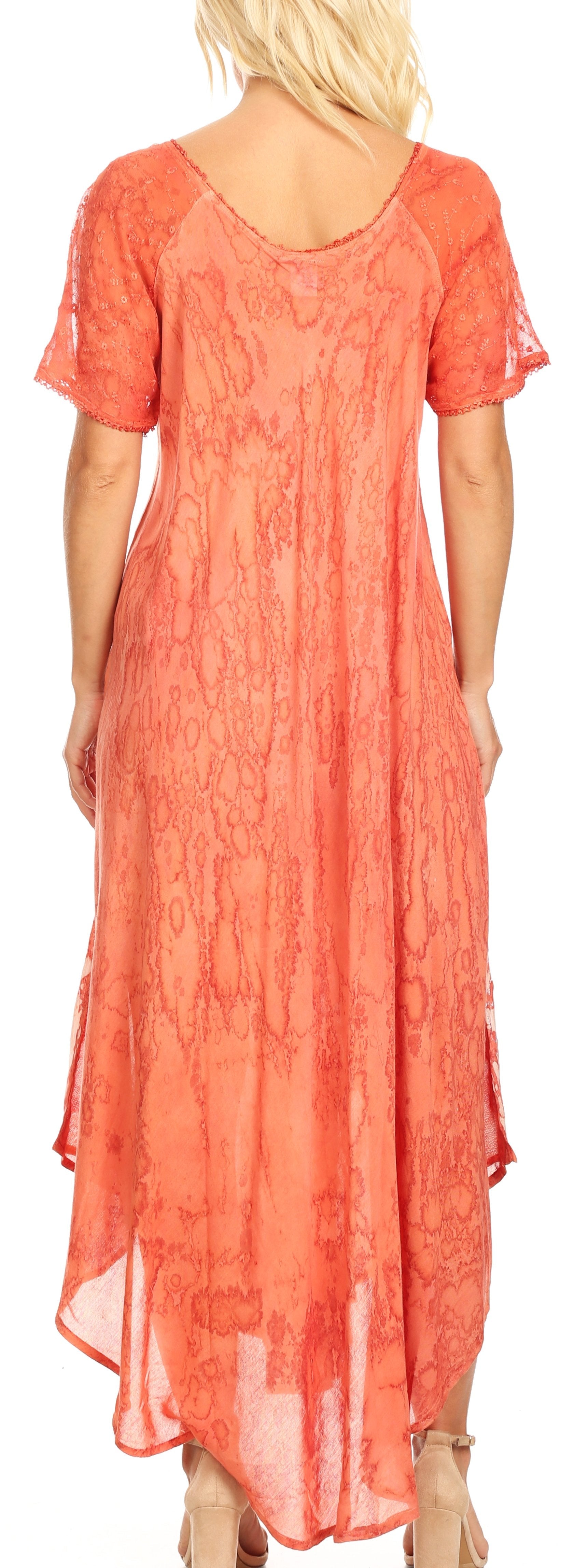 Sakkas Ronny Lace Embroidered Cap Sleeve Tie Dye Wash Caftan Dress / Cover Up - Concordia Style Boutique