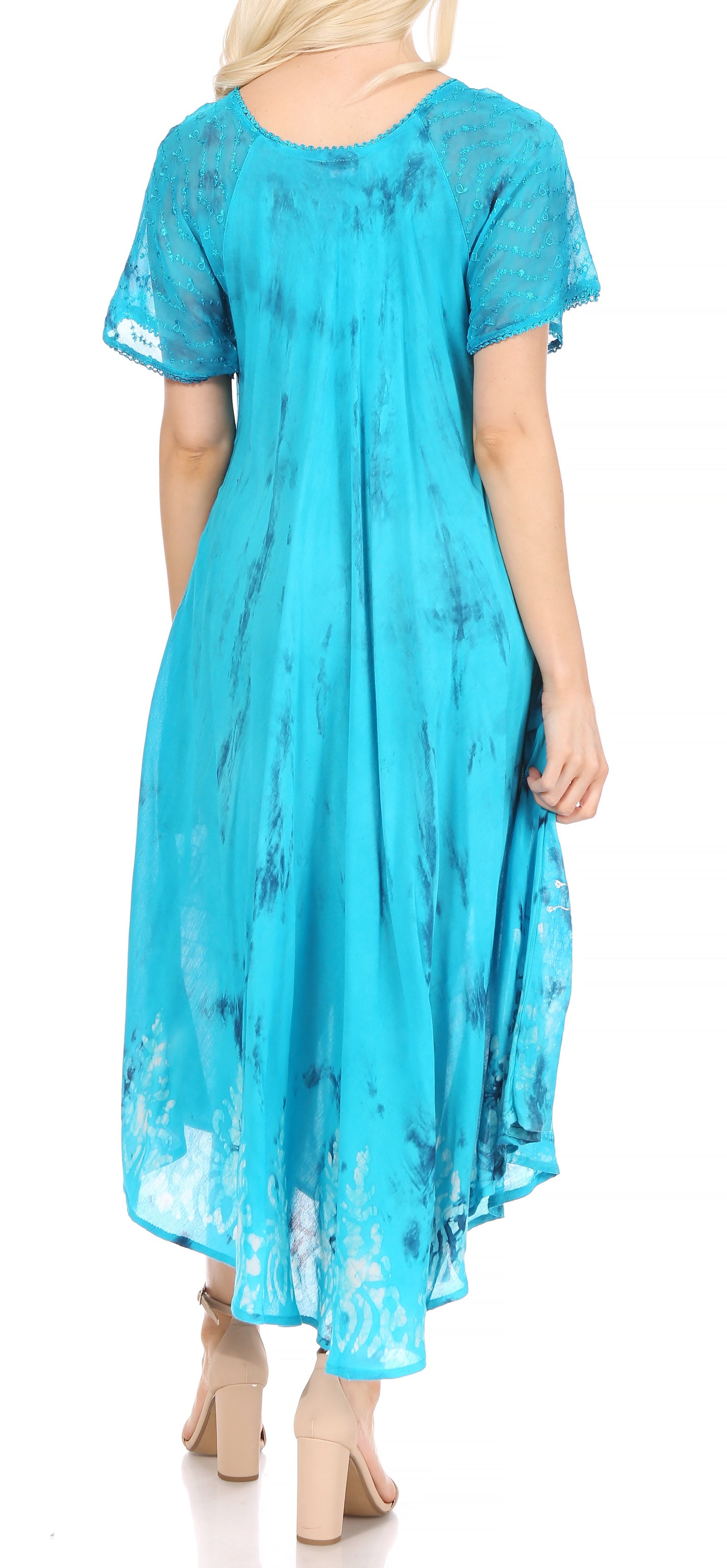 Sakkas Ronny Lace Embroidered Cap Sleeve Tie Dye Wash Caftan Dress / Cover Up - Concordia Style Boutique