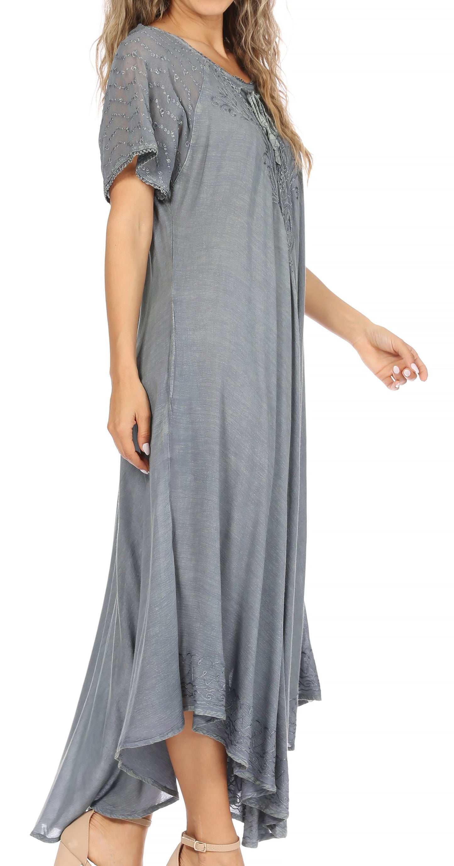 Sakkas Egan Women's Long Embroidered Caftan Dress / Cover Up With Embroidered Cap Sleeves - Concordia Style Boutique