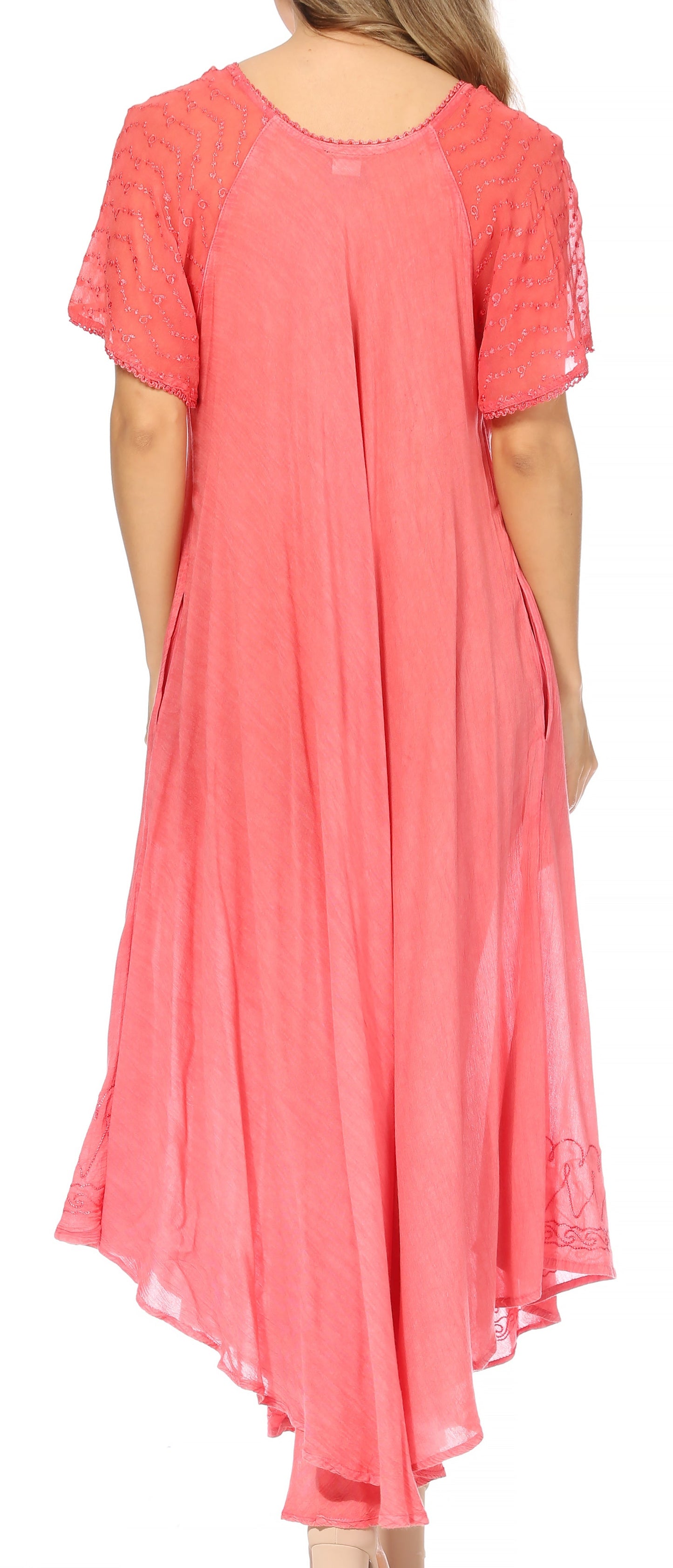 Sakkas Egan Women's Long Embroidered Caftan Dress / Cover Up With Embroidered Cap Sleeves - Concordia Style Boutique