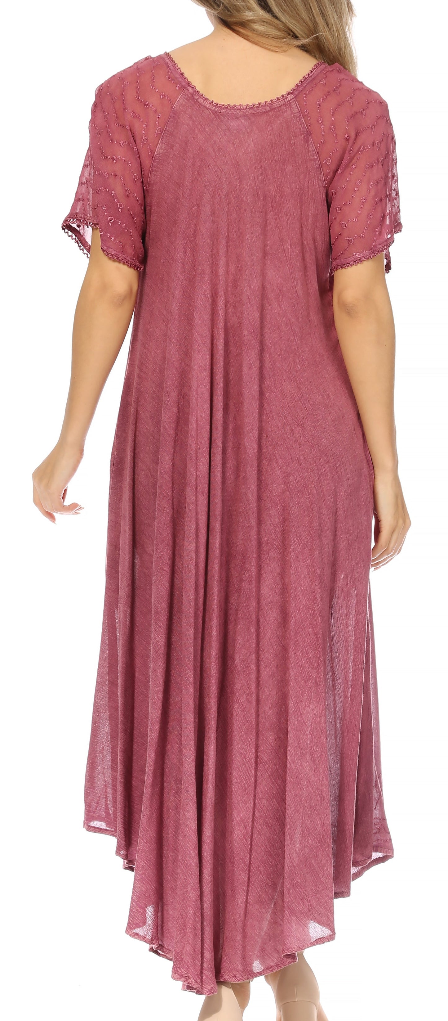 Sakkas Egan Women's Long Embroidered Caftan Dress / Cover Up With Embroidered Cap Sleeves - Concordia Style Boutique