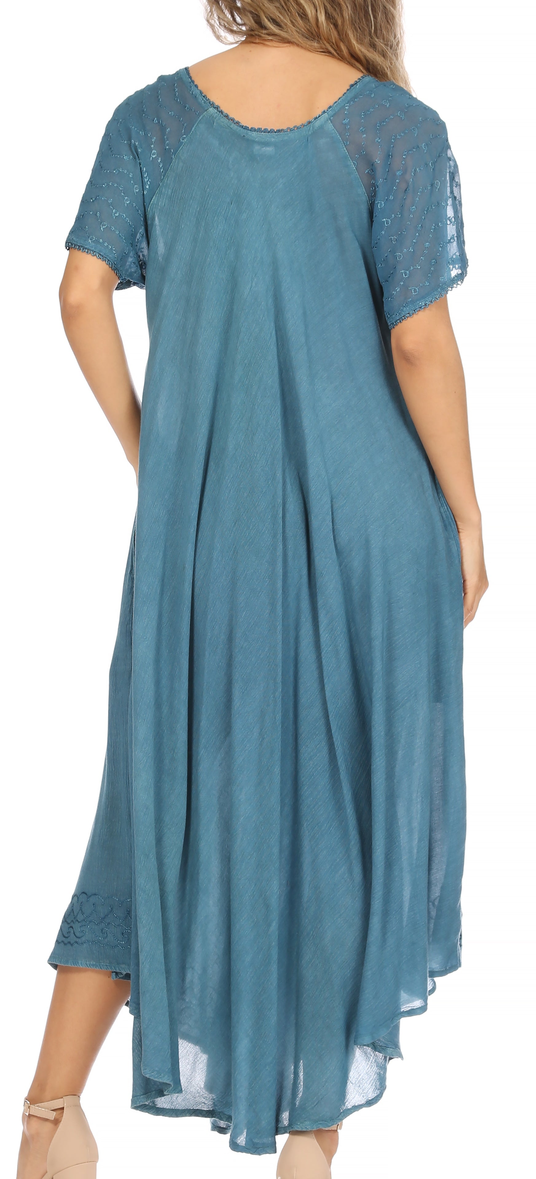 Sakkas Egan Women's Long Embroidered Caftan Dress / Cover Up With Embroidered Cap Sleeves - Concordia Style Boutique
