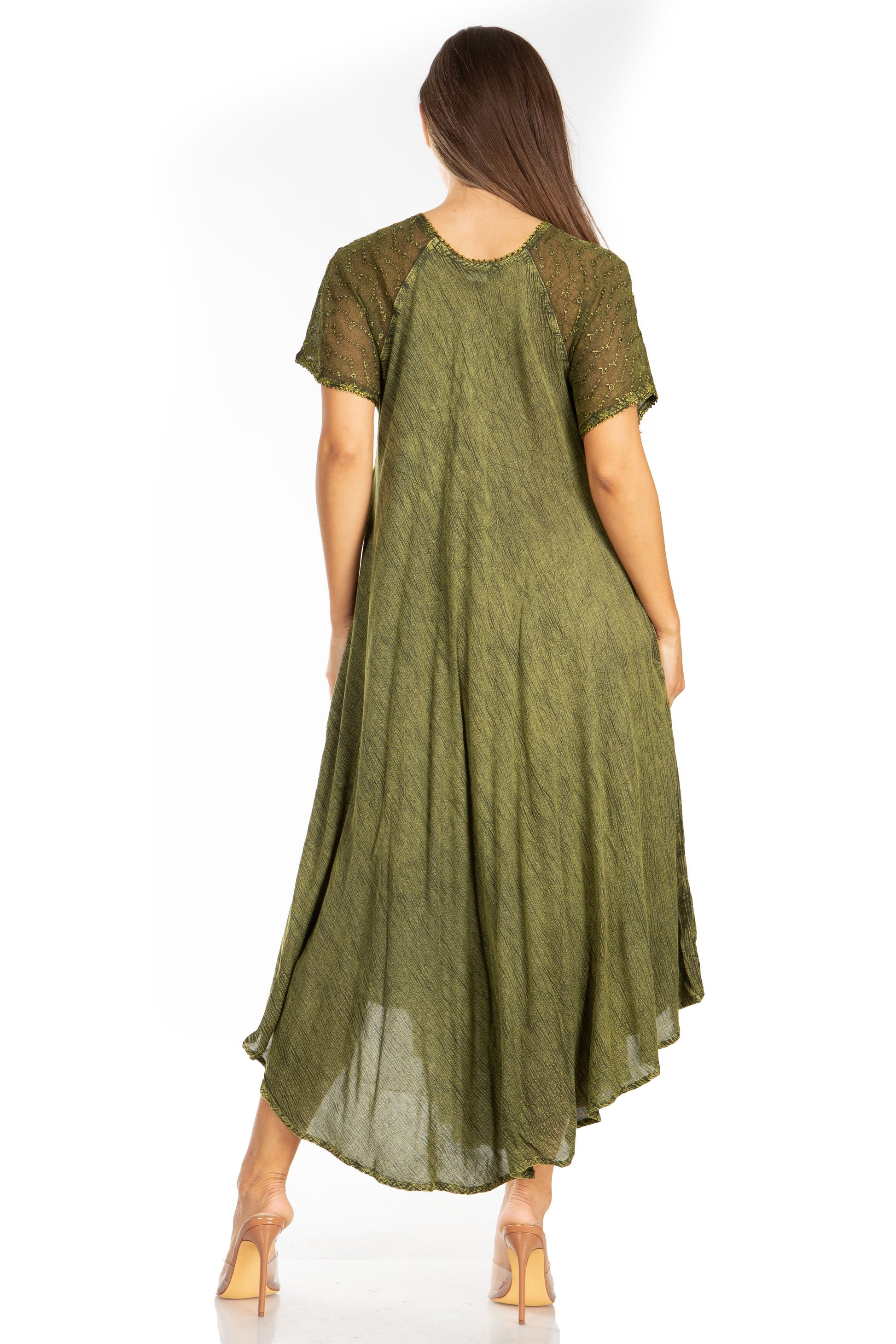 Sakkas Egan Women's Long Embroidered Caftan Dress / Cover Up With Embroidered Cap Sleeves - Concordia Style Boutique