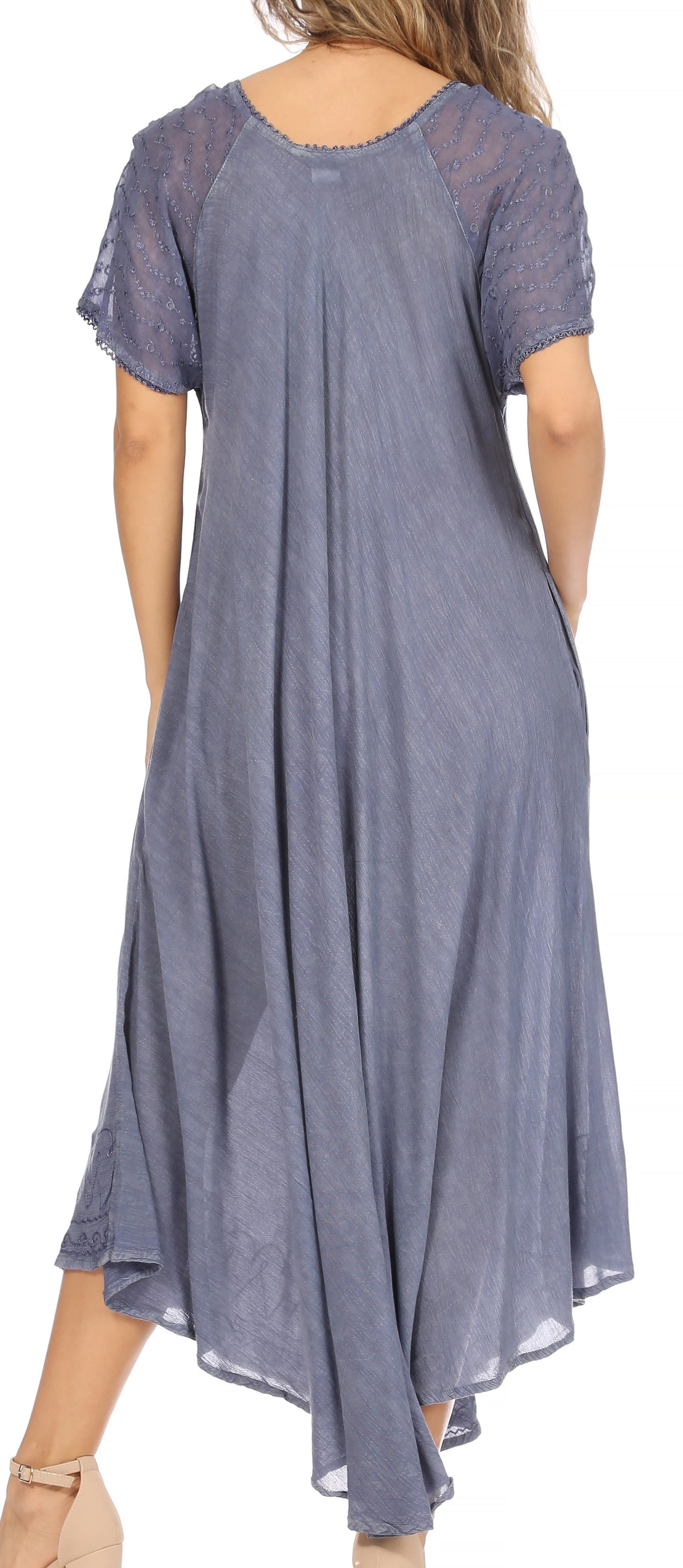 Sakkas Egan Women's Long Embroidered Caftan Dress / Cover Up With Embroidered Cap Sleeves - Concordia Style Boutique