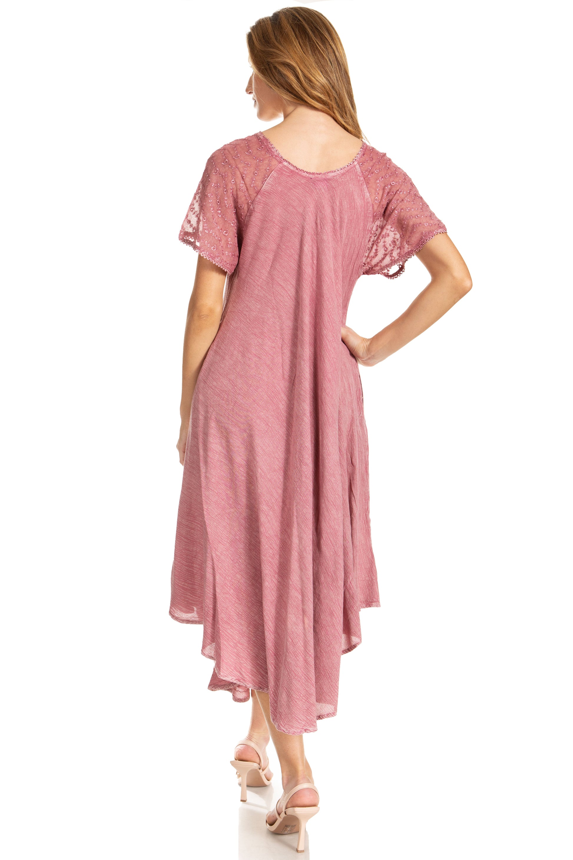Sakkas Egan Women's Long Embroidered Caftan Dress / Cover Up With Embroidered Cap Sleeves - Concordia Style Boutique