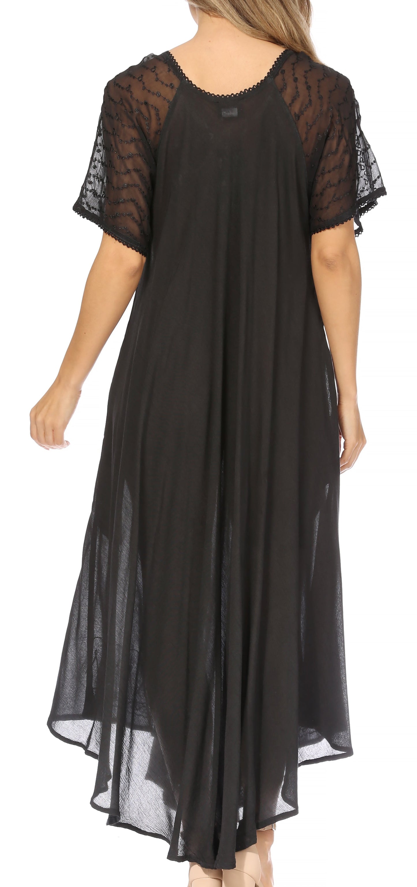Sakkas Egan Women's Long Embroidered Caftan Dress / Cover Up With Embroidered Cap Sleeves - Concordia Style Boutique