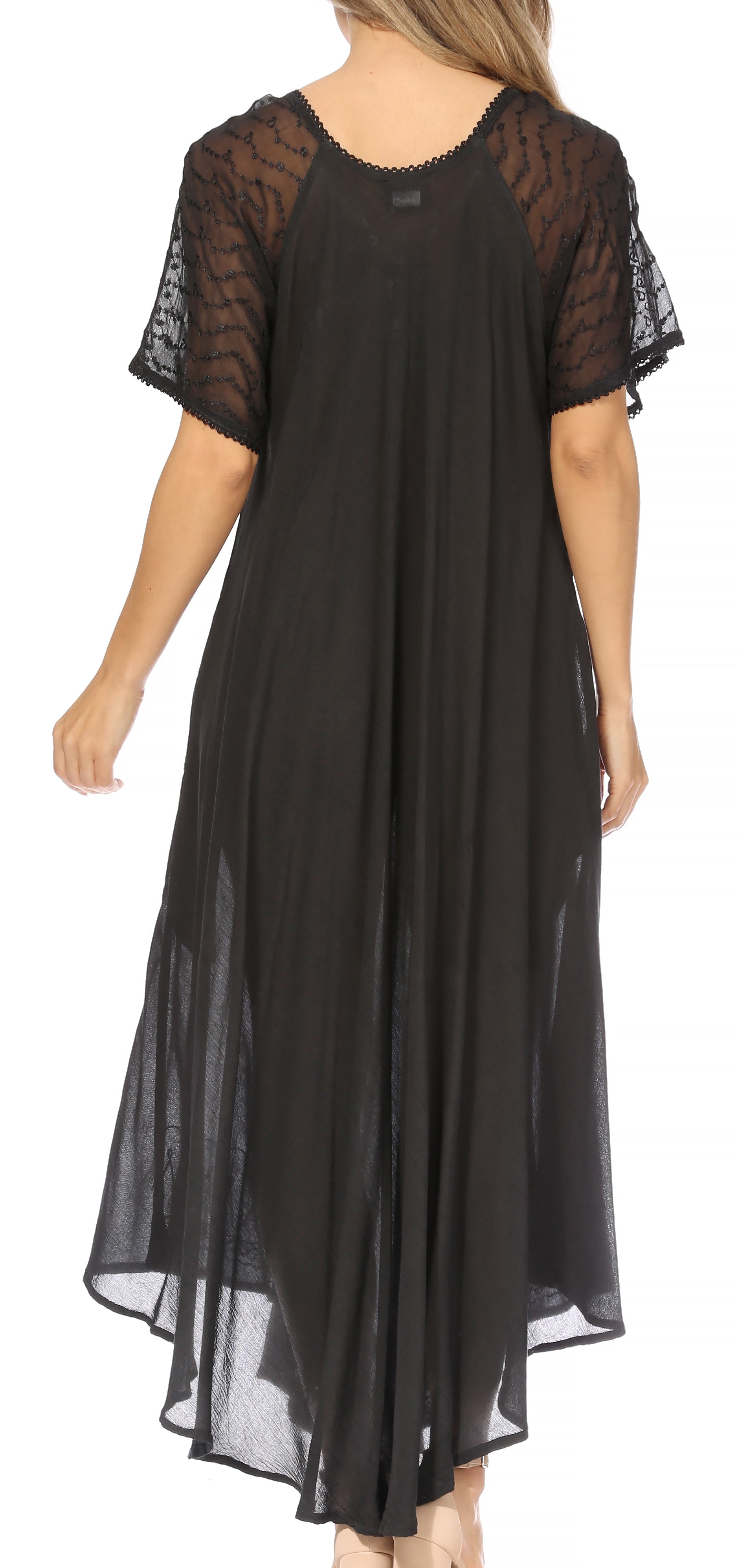 Sakkas Egan Women's Long Embroidered Caftan Dress / Cover Up With Embroidered Cap Sleeves - Concordia Style Boutique