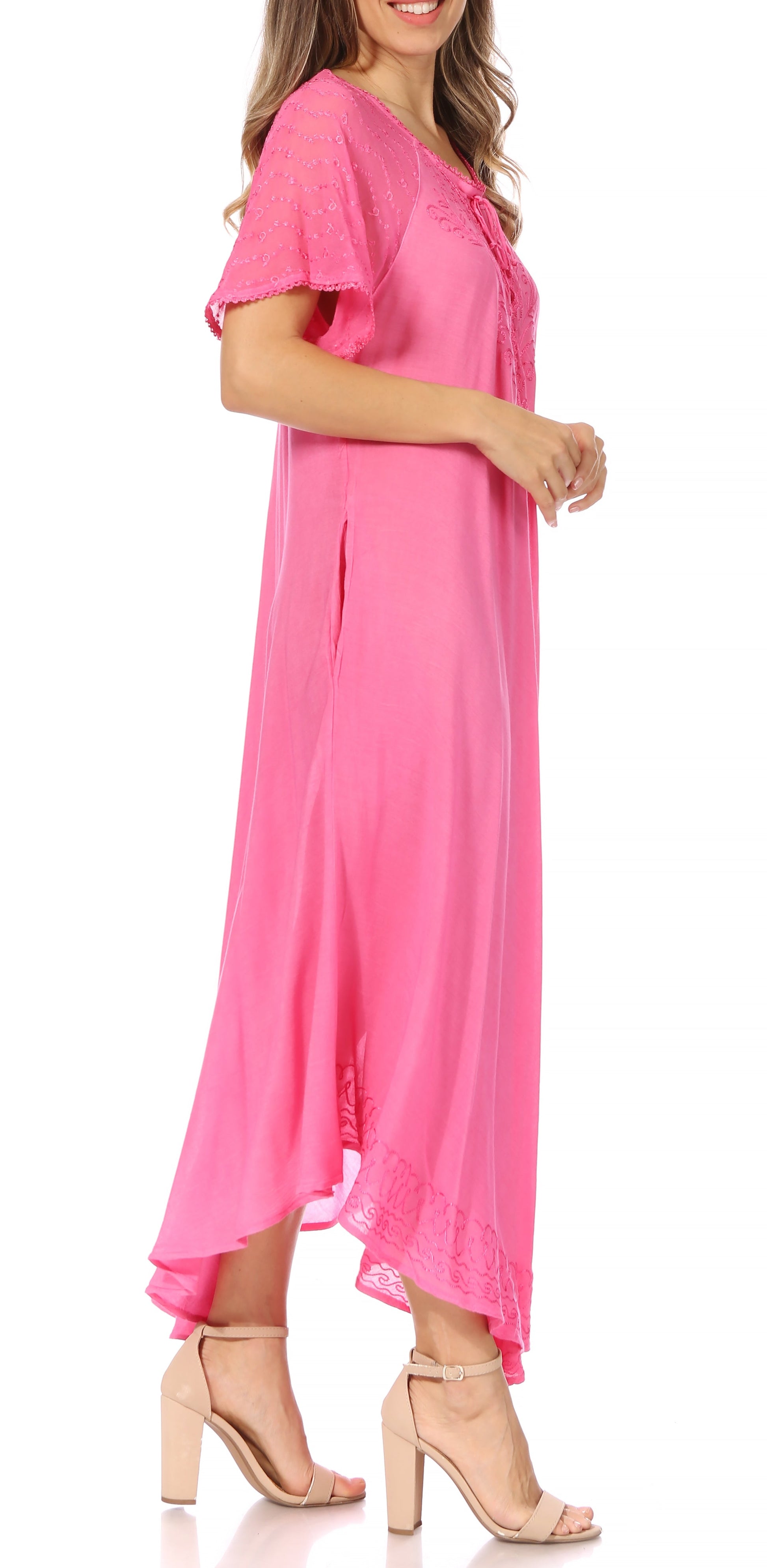 Sakkas Egan Women's Long Embroidered Caftan Dress / Cover Up With Embroidered Cap Sleeves - Concordia Style Boutique