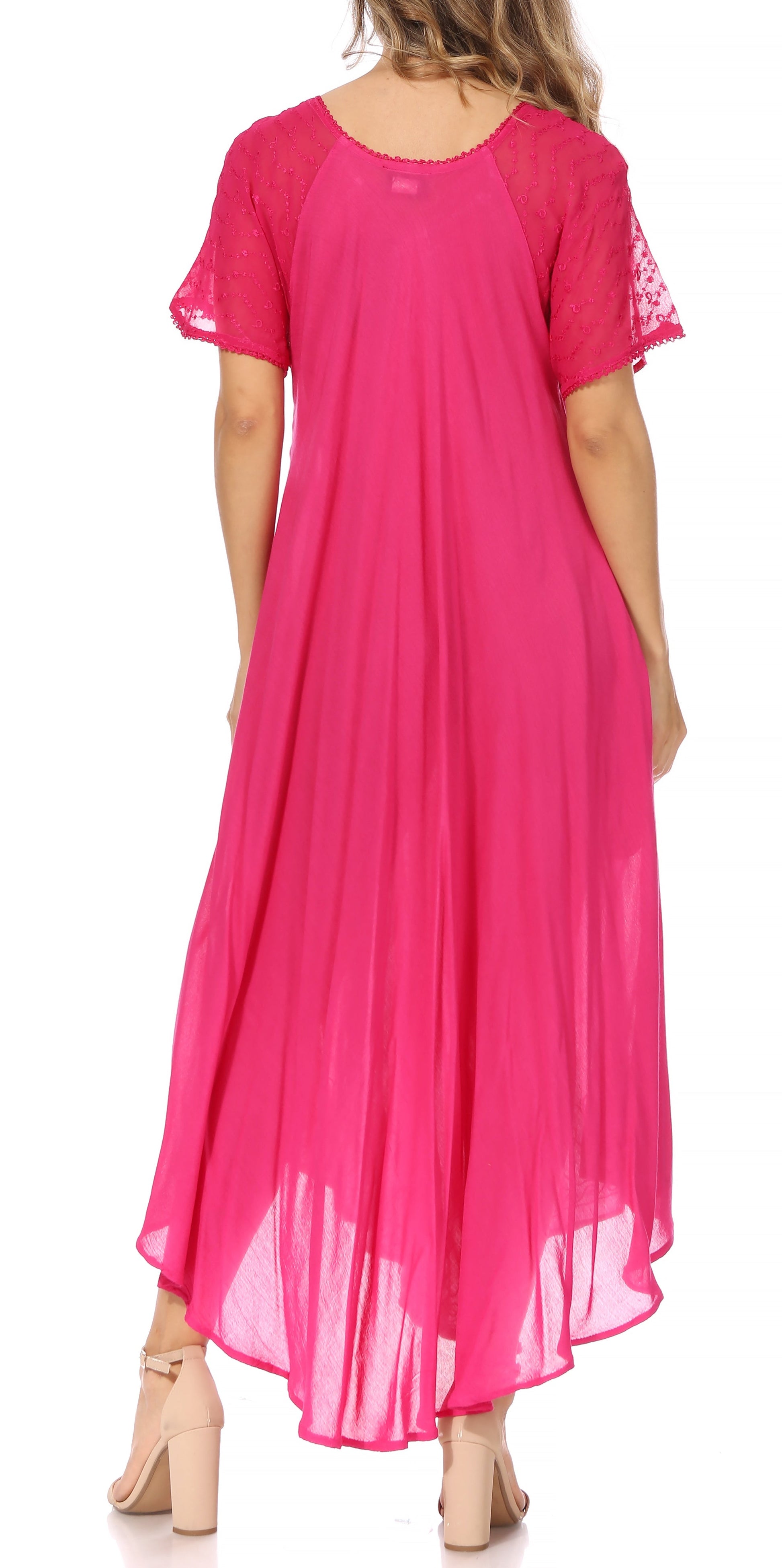 Sakkas Egan Women's Long Embroidered Caftan Dress / Cover Up With Embroidered Cap Sleeves - Concordia Style Boutique