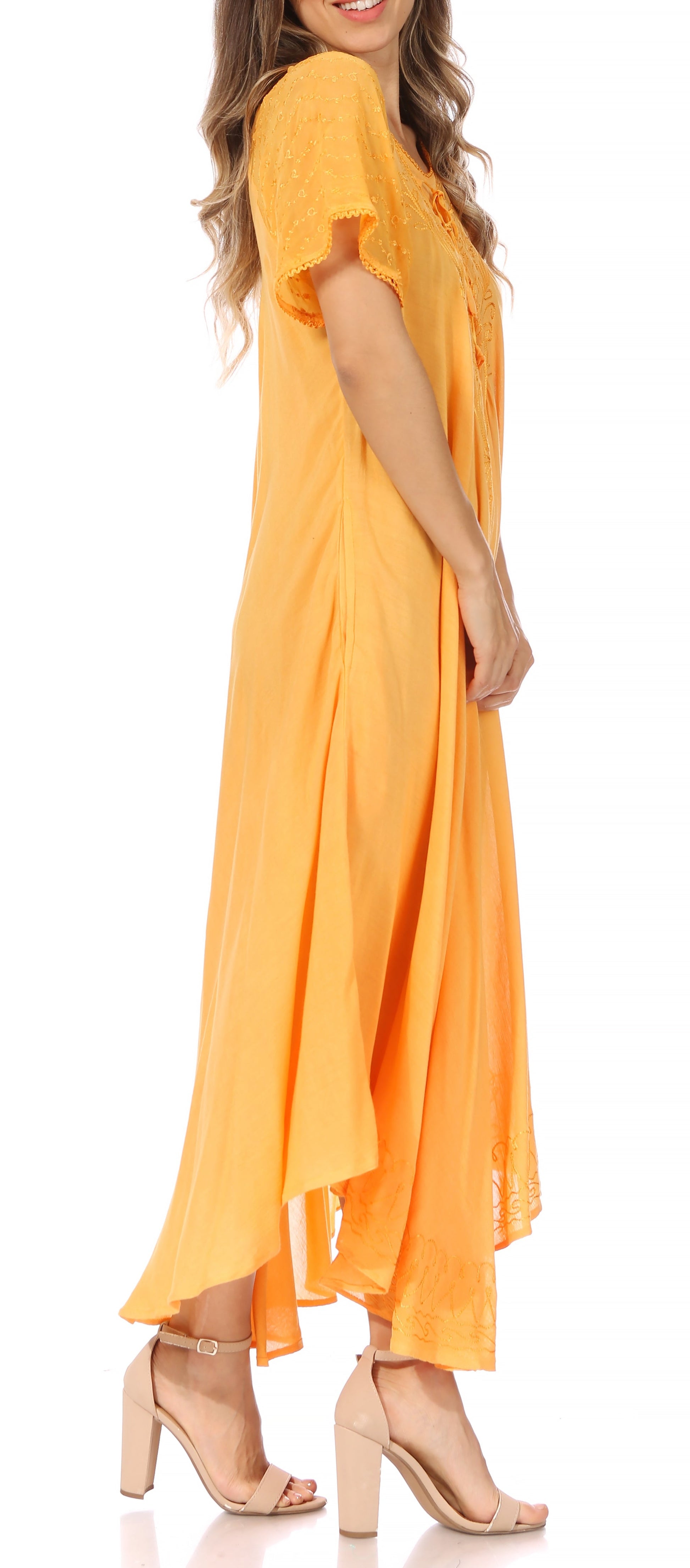 Sakkas Egan Women's Long Embroidered Caftan Dress / Cover Up With Embroidered Cap Sleeves - Concordia Style Boutique