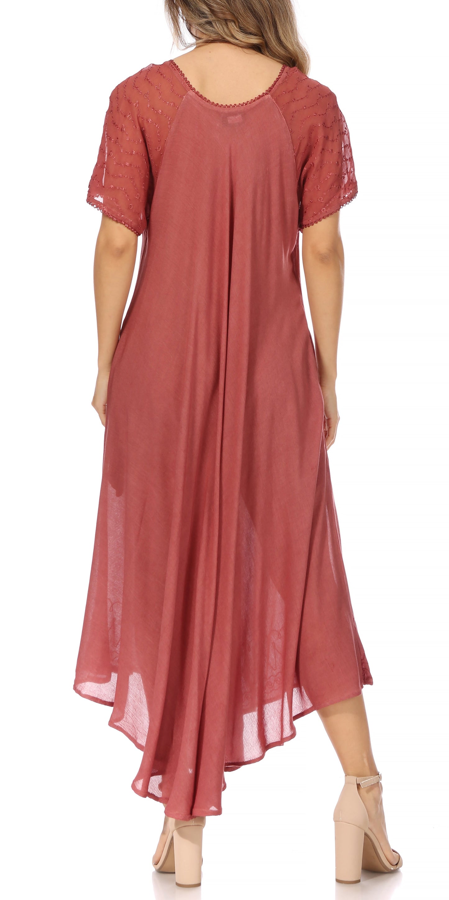 Sakkas Egan Women's Long Embroidered Caftan Dress / Cover Up With Embroidered Cap Sleeves - Concordia Style Boutique