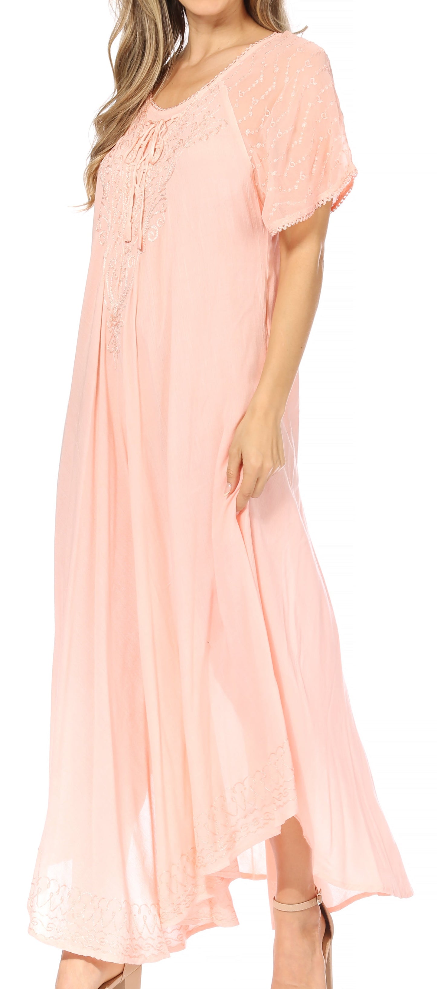 Sakkas Egan Women's Long Embroidered Caftan Dress / Cover Up With Embroidered Cap Sleeves - Concordia Style Boutique