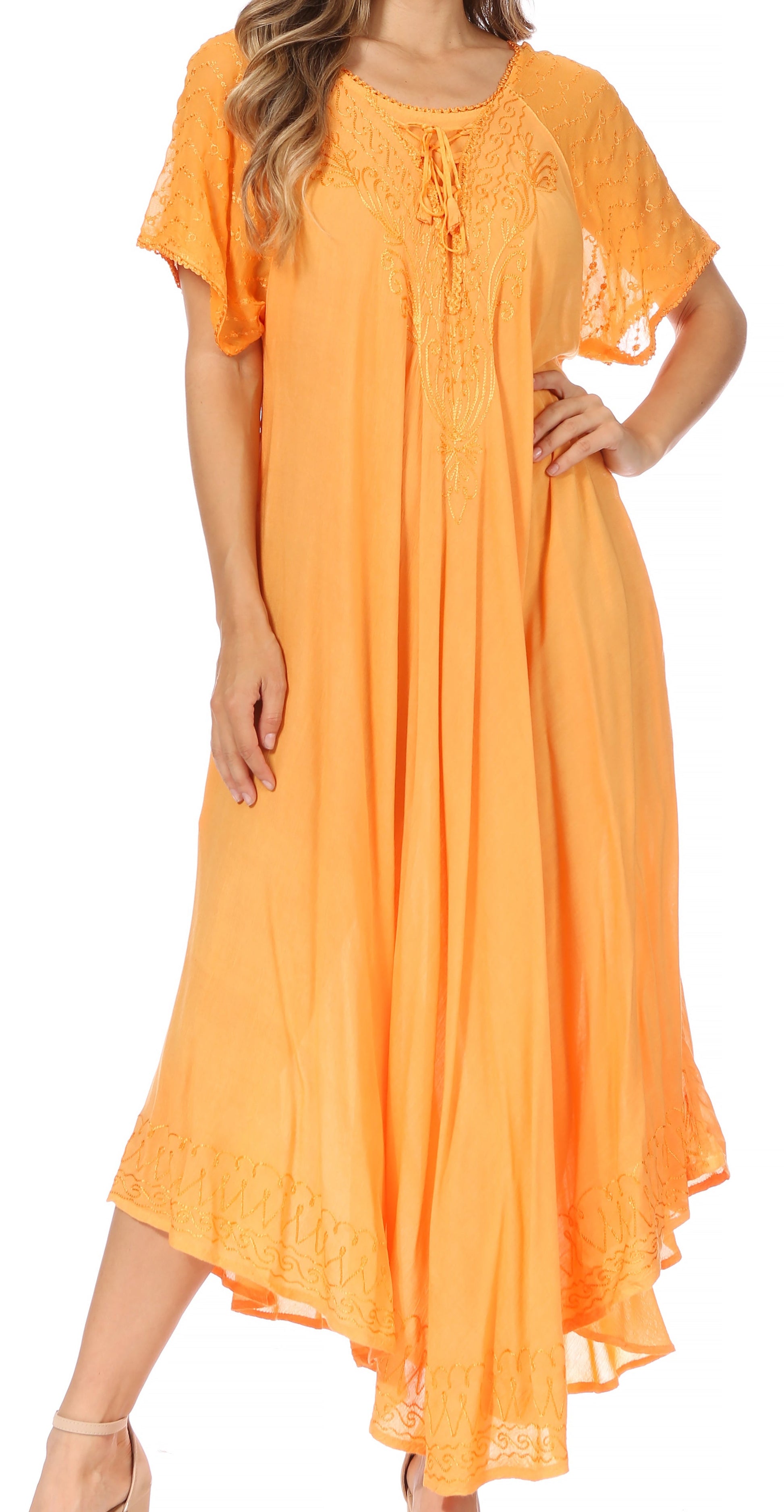 Sakkas Egan Women's Long Embroidered Caftan Dress / Cover Up With Embroidered Cap Sleeves - Concordia Style Boutique