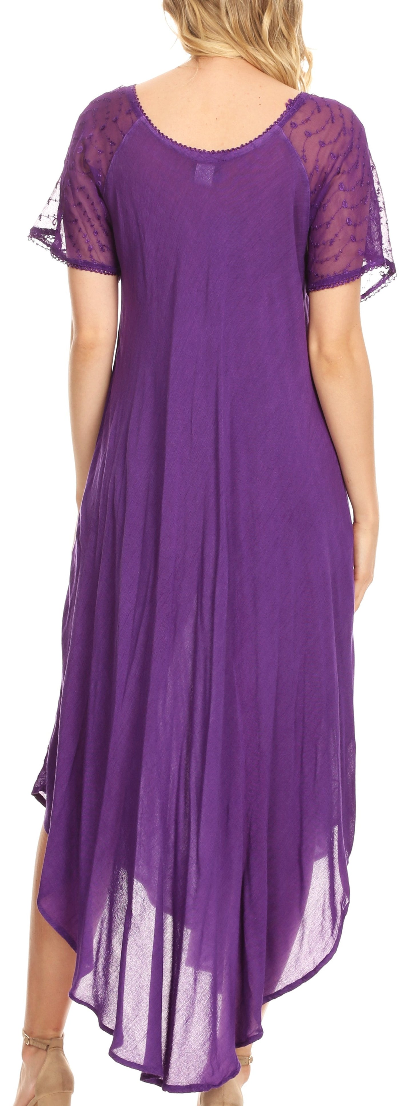 Sakkas Egan Women's Long Embroidered Caftan Dress / Cover Up With Embroidered Cap Sleeves - Concordia Style Boutique