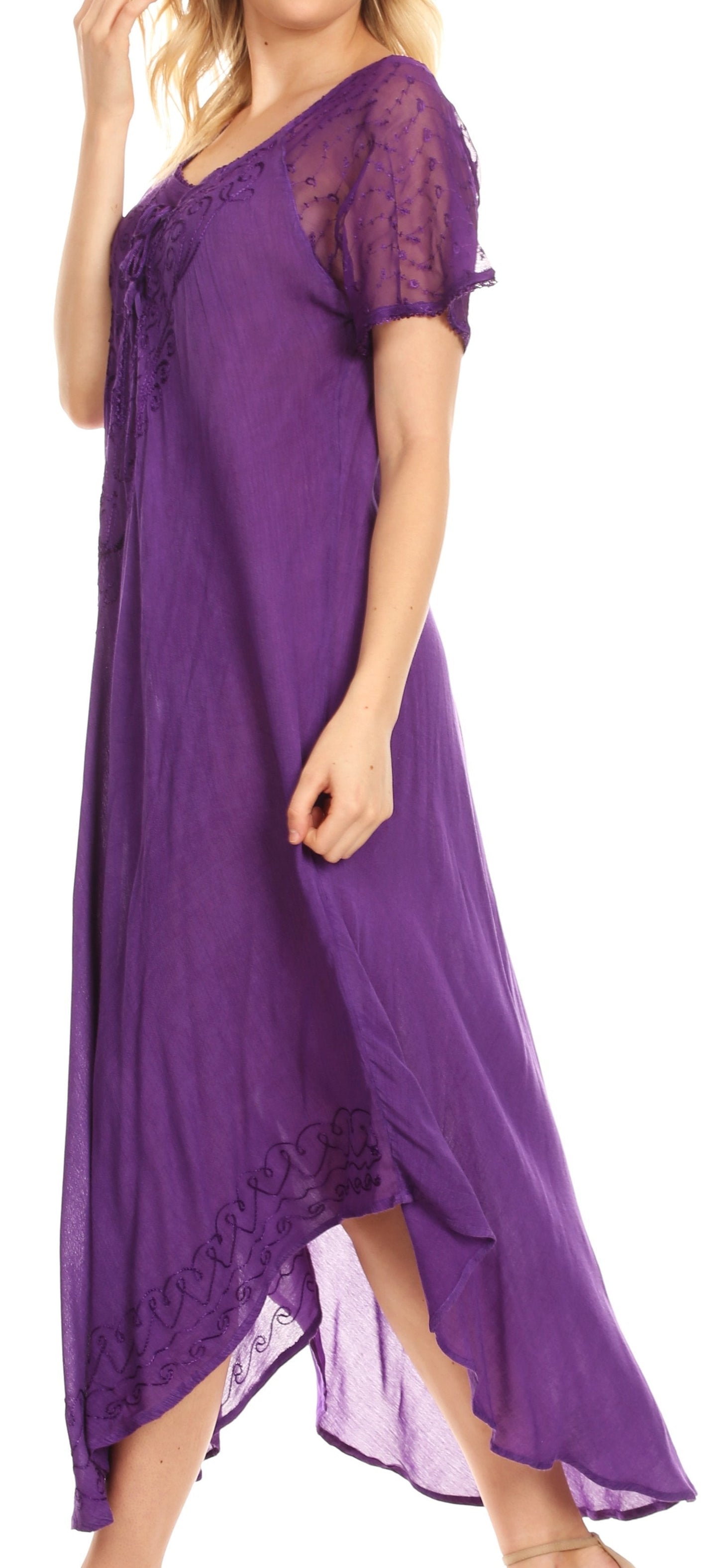 Sakkas Egan Women's Long Embroidered Caftan Dress / Cover Up With Embroidered Cap Sleeves - Concordia Style Boutique