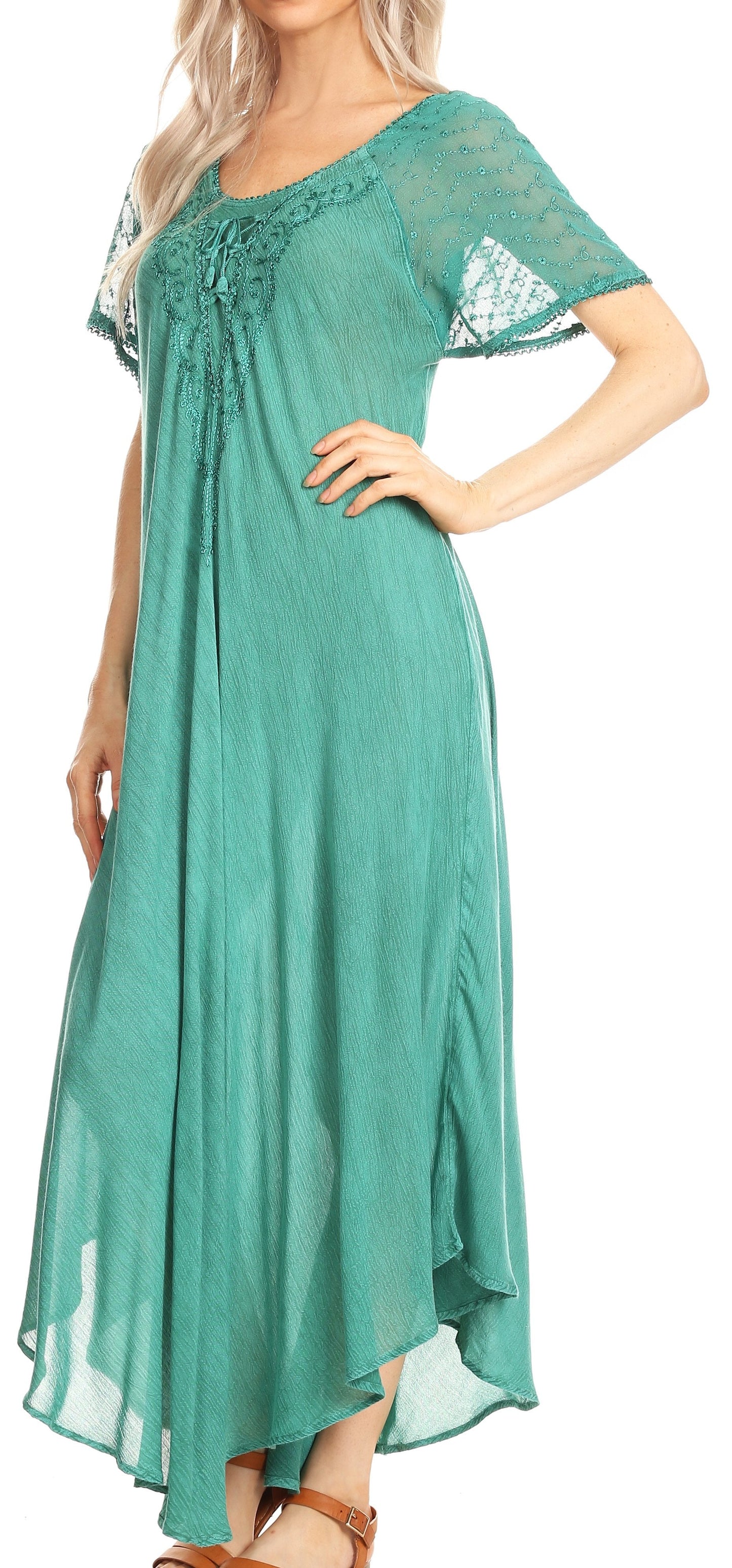 Sakkas Helena Embroidered Nightgown / Women Sleepwear with Eyelet Sleeves - Concordia Style Boutique