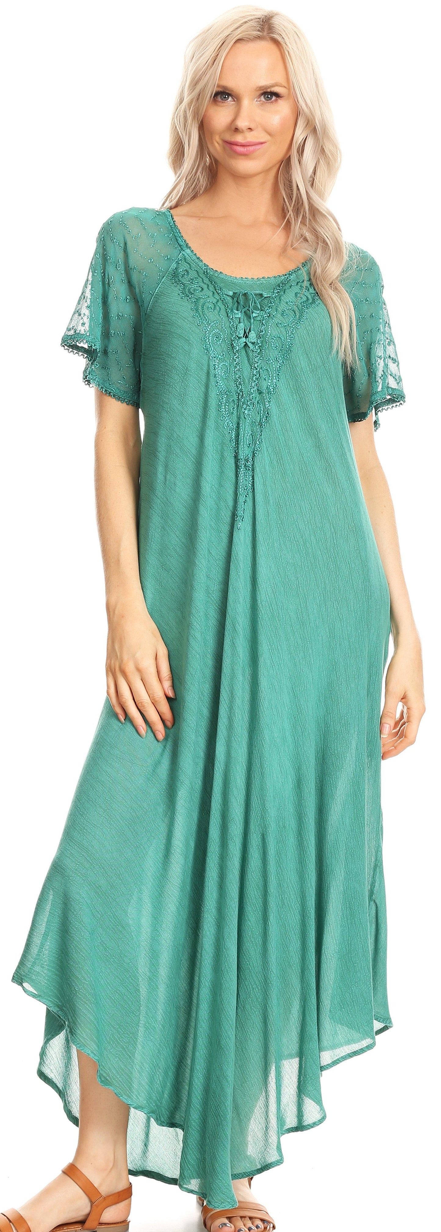 Sakkas Helena Embroidered Nightgown / Women Sleepwear with Eyelet Sleeves - Concordia Style Boutique