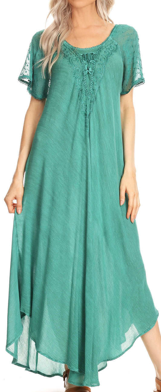 Sakkas Helena Embroidered Nightgown / Women Sleepwear with Eyelet Sleeves - Concordia Style Boutique