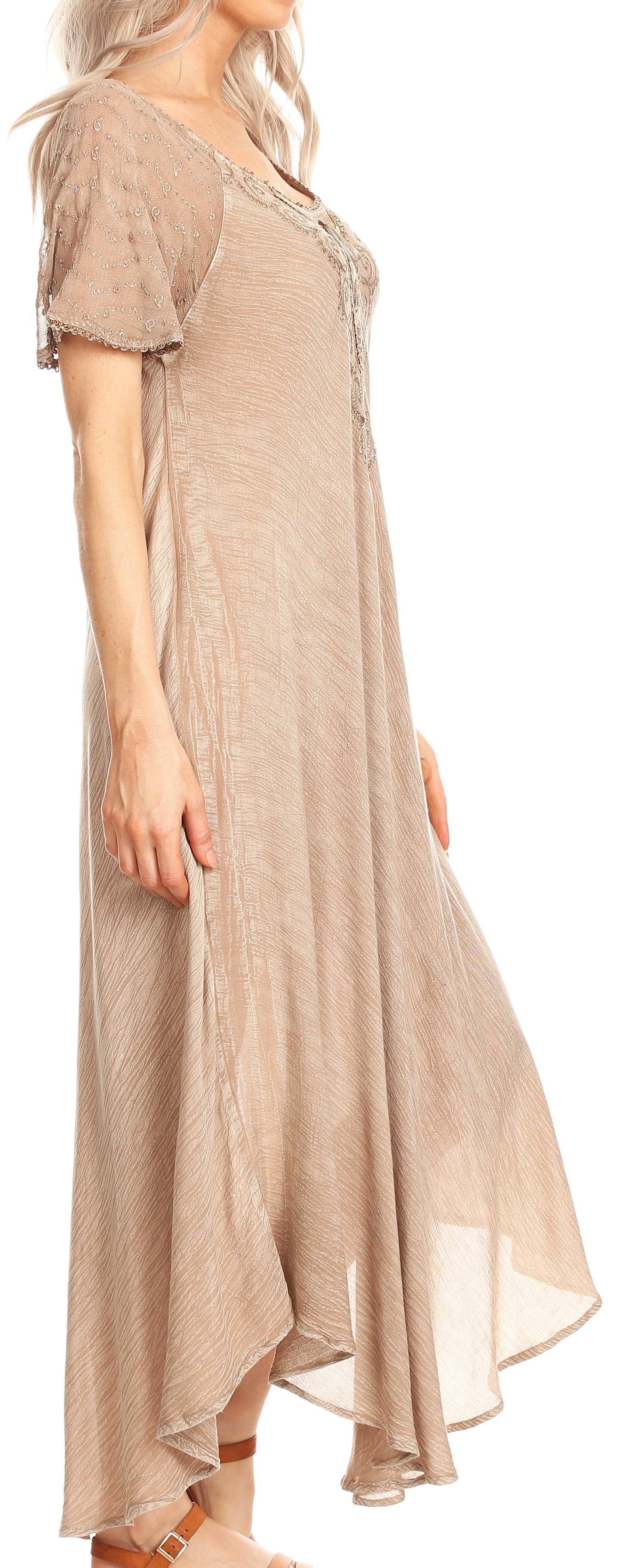 Sakkas Helena Embroidered Nightgown / Women Sleepwear with Eyelet Sleeves - Concordia Style Boutique