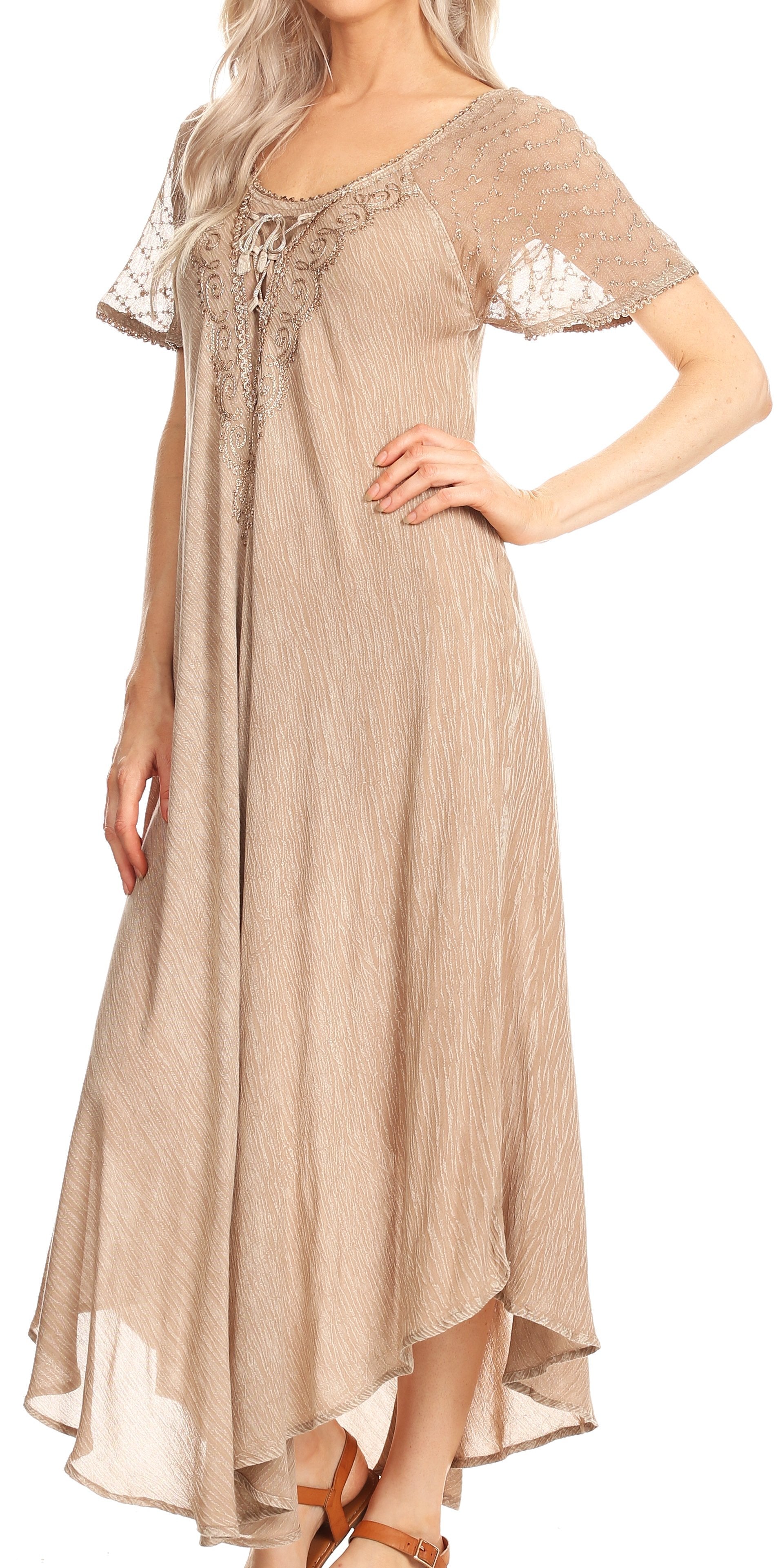 Sakkas Helena Embroidered Nightgown / Women Sleepwear with Eyelet Sleeves - Concordia Style Boutique