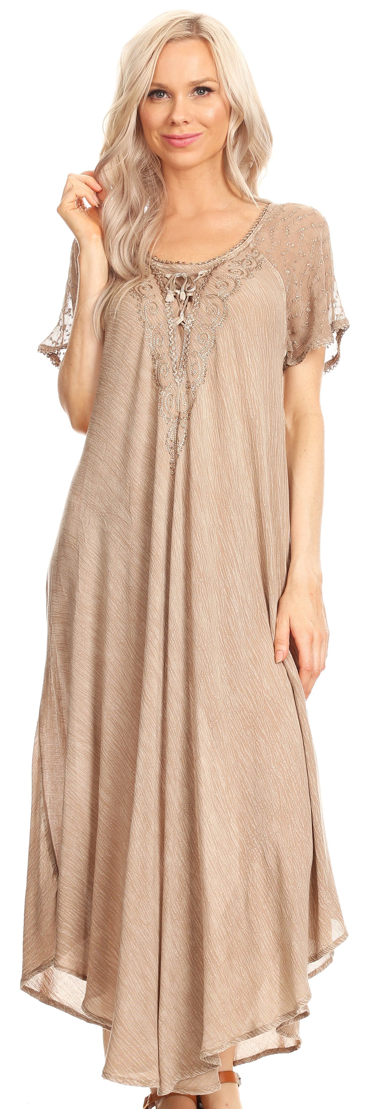 Sakkas Helena Embroidered Nightgown / Women Sleepwear with Eyelet Sleeves - Concordia Style Boutique
